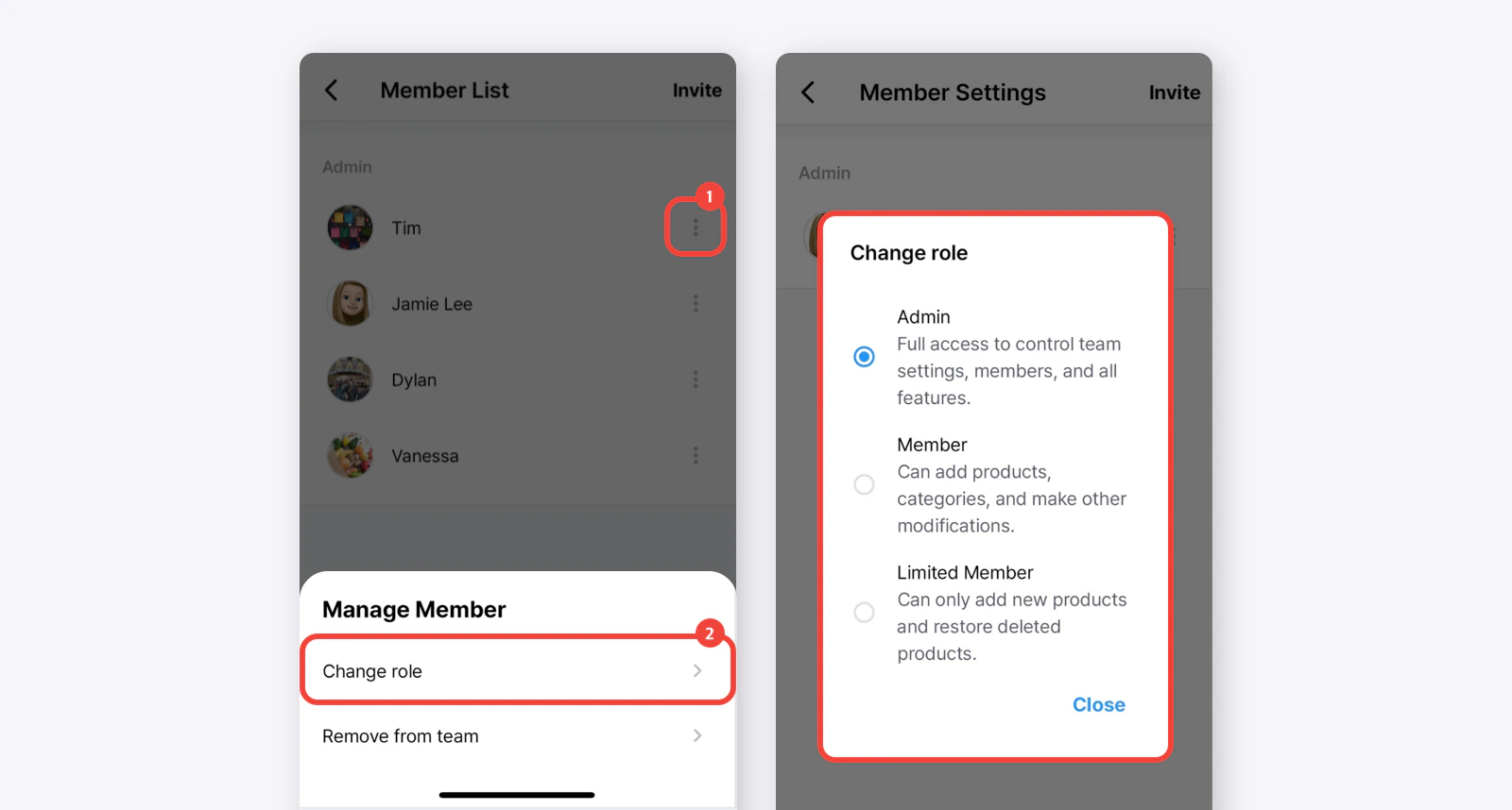 Manage member roles