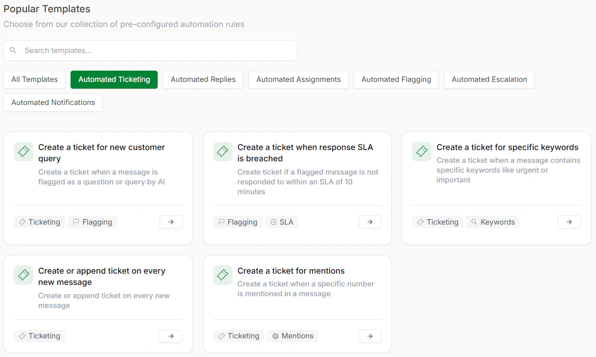 Popular Templates Ticketing