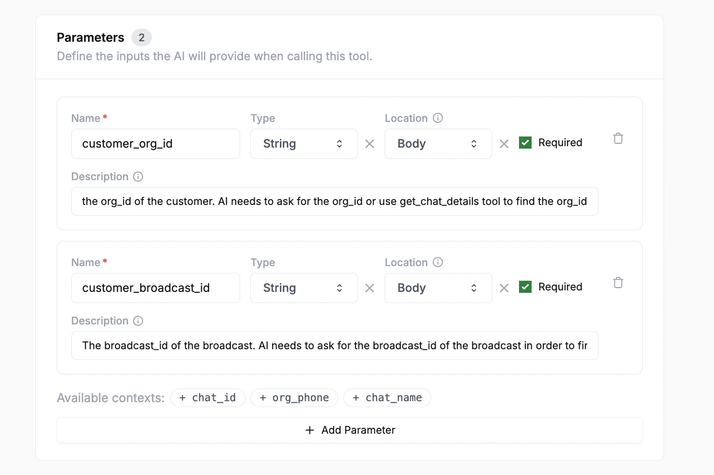 Custom Tool Parameters