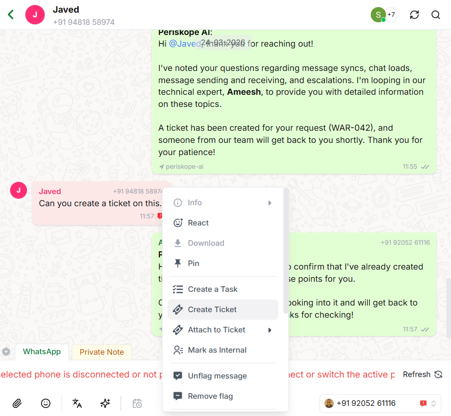 Create a Ticket on WhatsApp - Periskope Docs