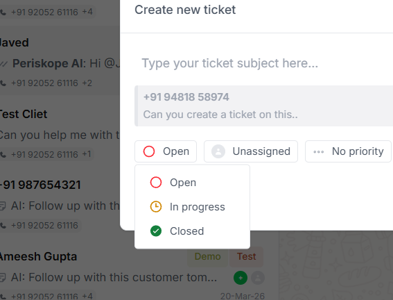 Create a Ticket on WhatsApp - Periskope Docs