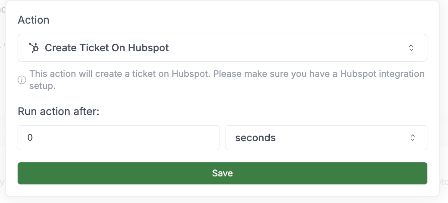 Create Ticket On Hubspot Action
