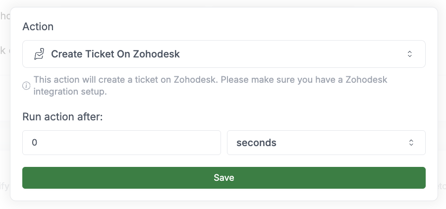 Create Ticket On Zohodesk Action