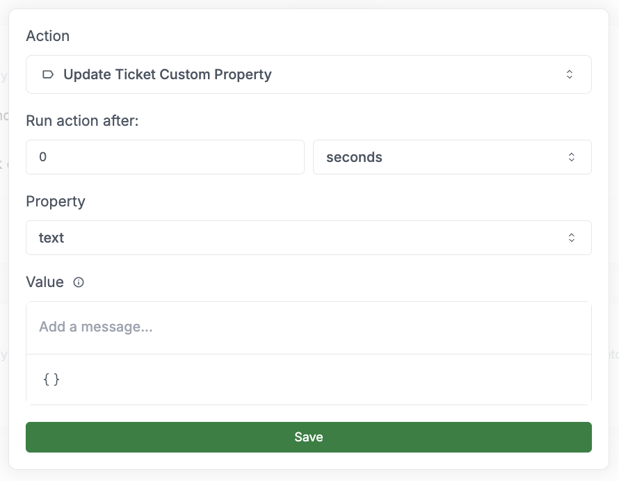 Update Ticket Custom Property Action