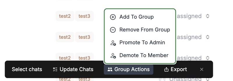 group actions dropdown menu