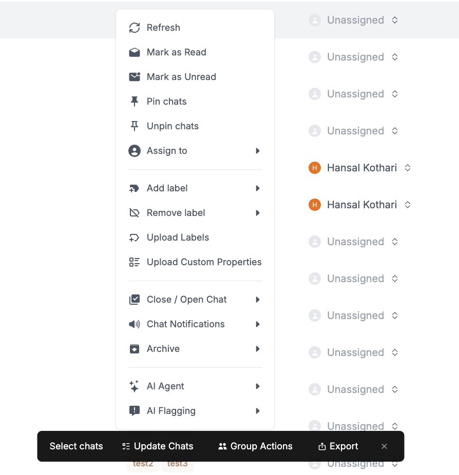 update chats dropdown menu