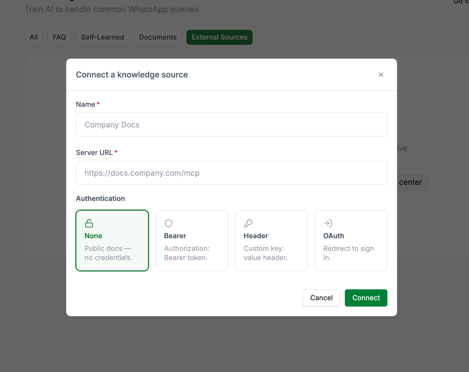 Connect a knowledge source