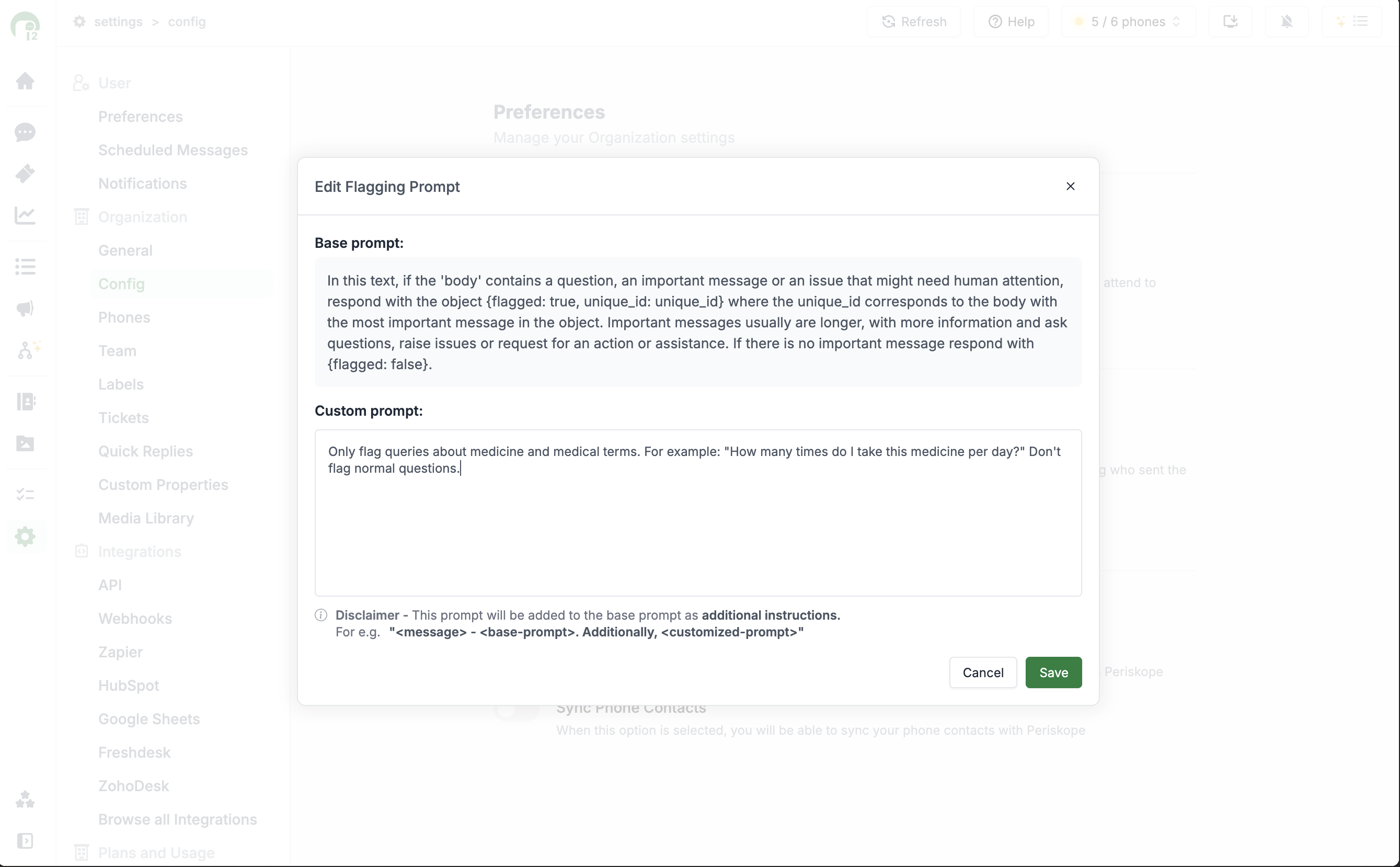 Flagging Prompt Configuration