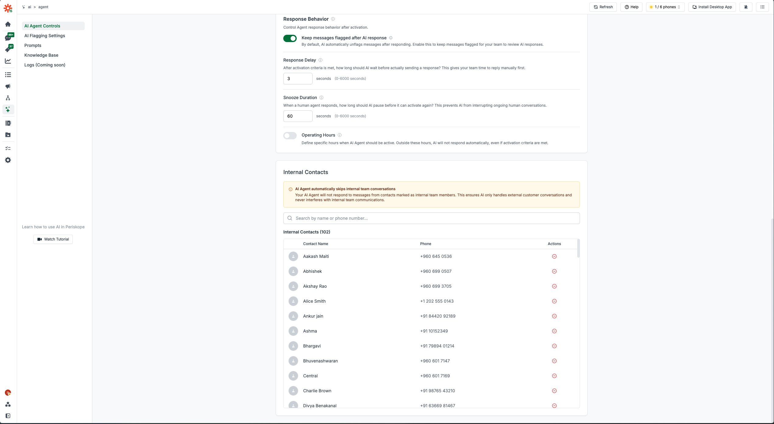 Internal Contacts Configuration