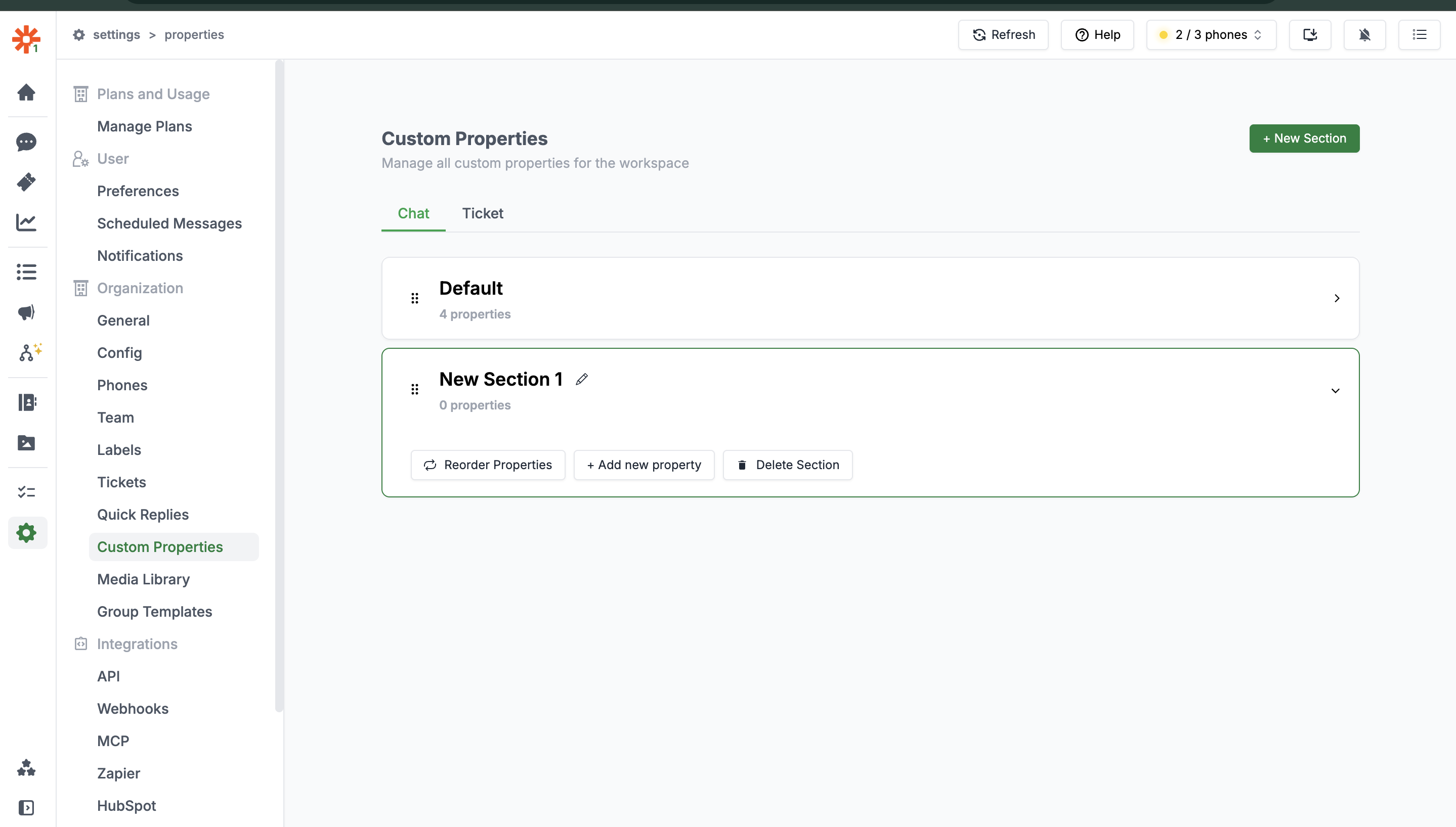 Tabs selection between Chats and Tickets