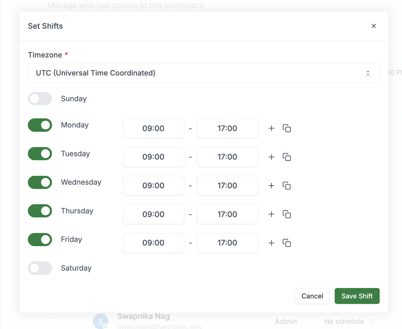 User status toggle in sidebar