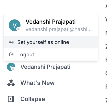 User status toggle in sidebar