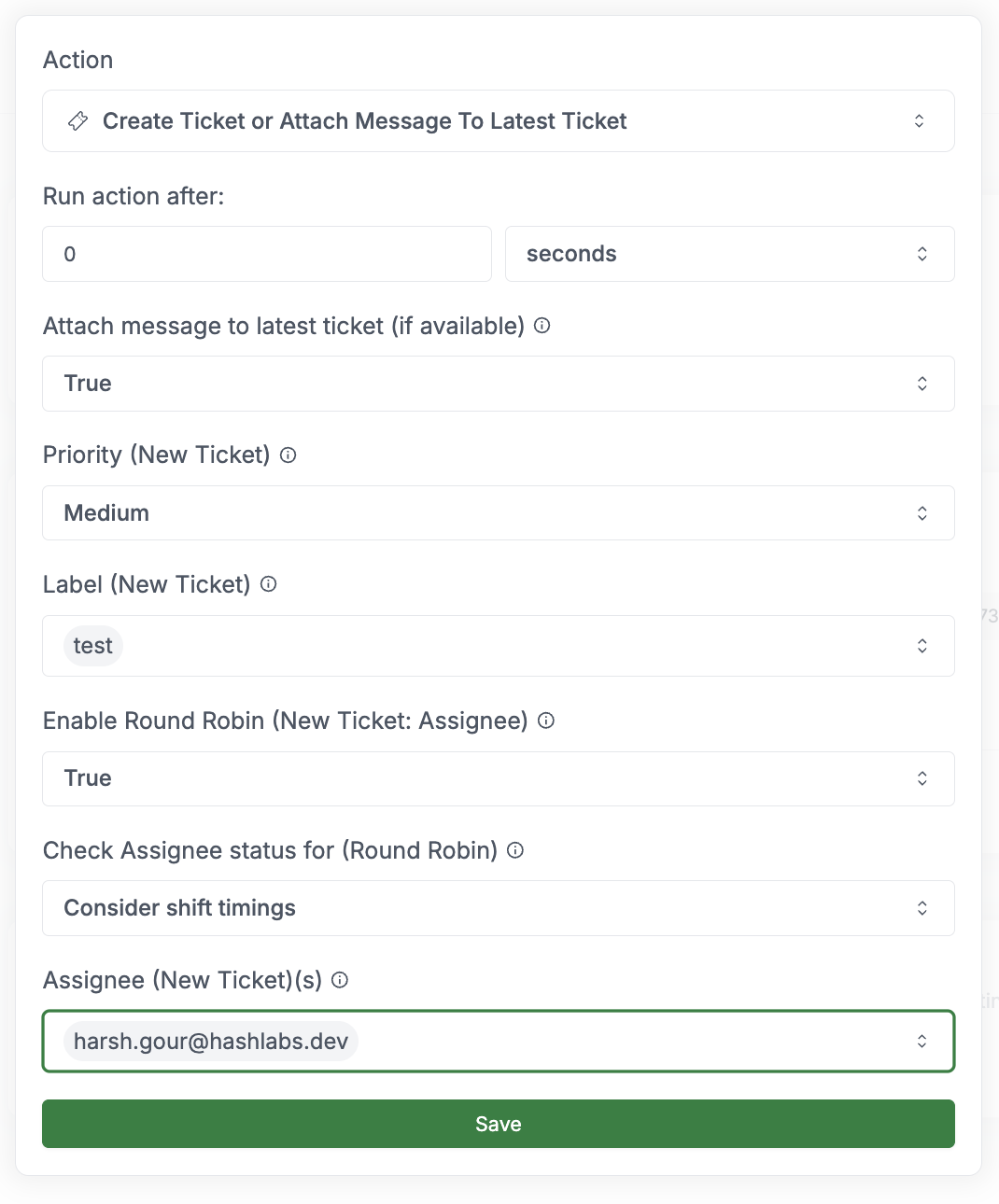 Create Ticket Action