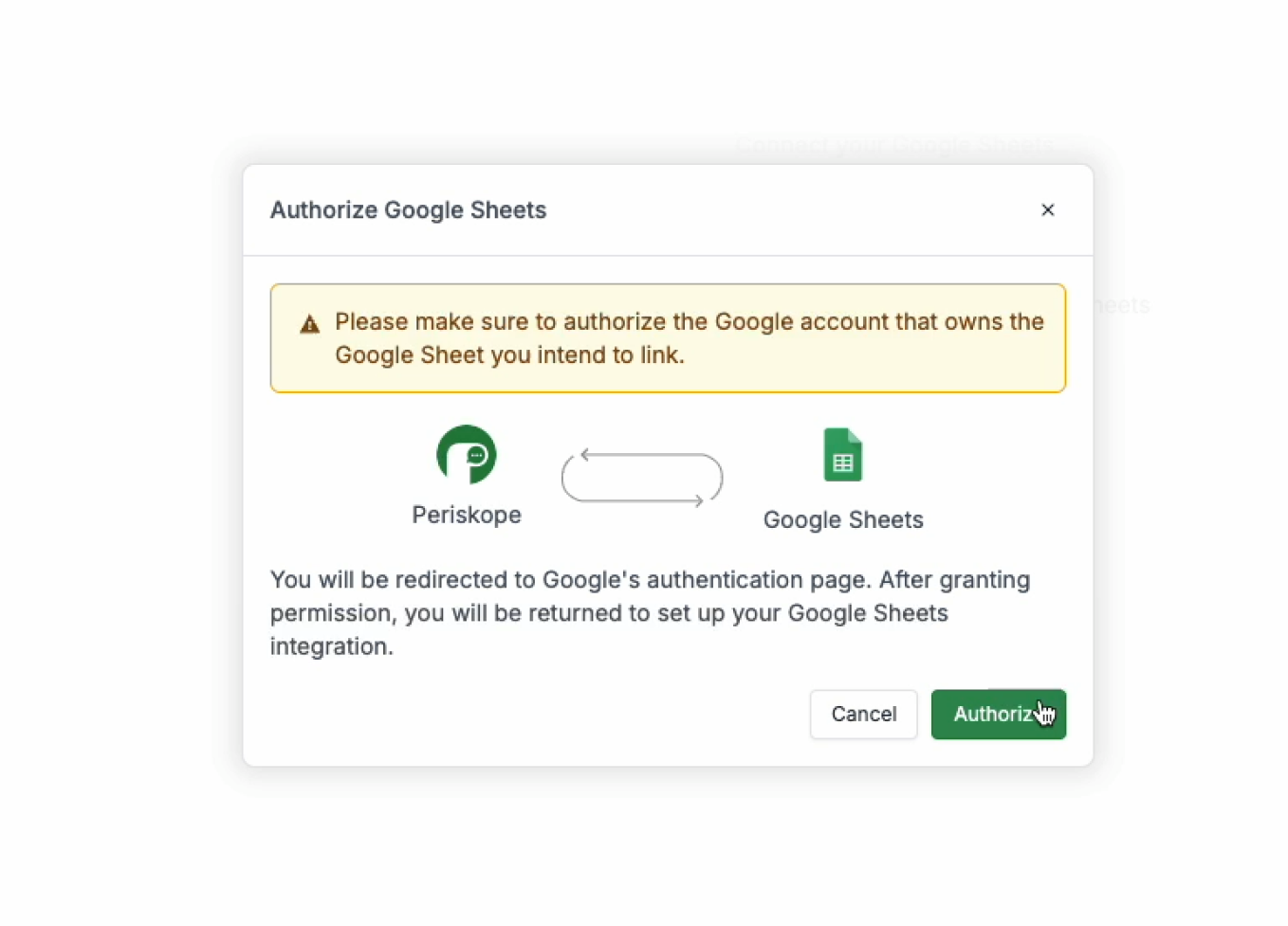 Google Authentication Screen