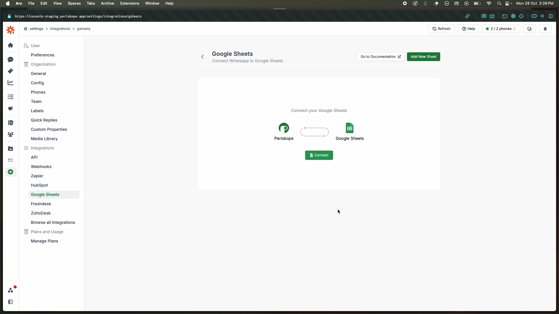 Navigate to Google Sheets Integration