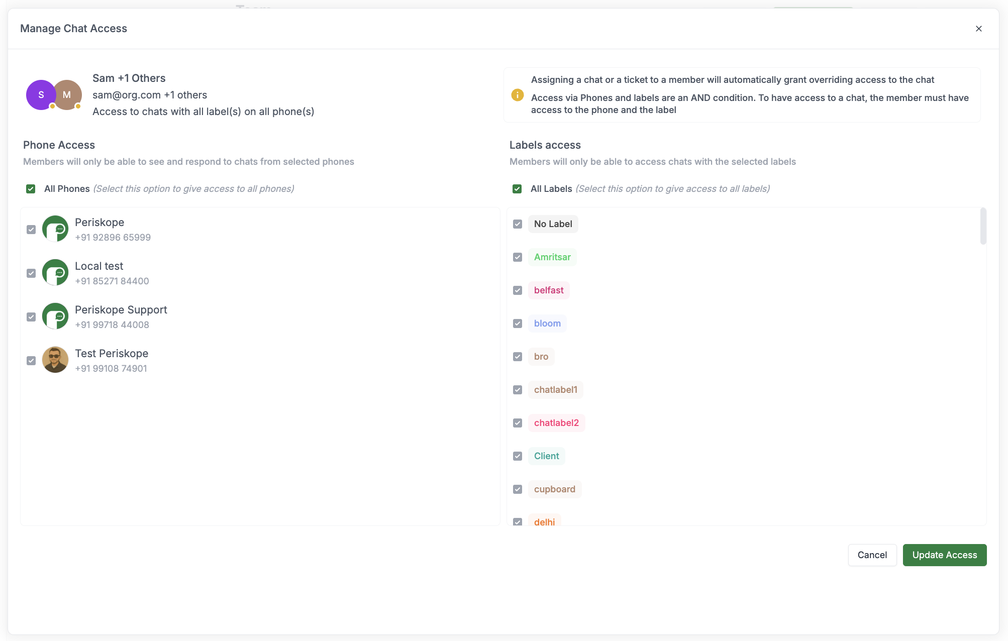 User status toggle in sidebar