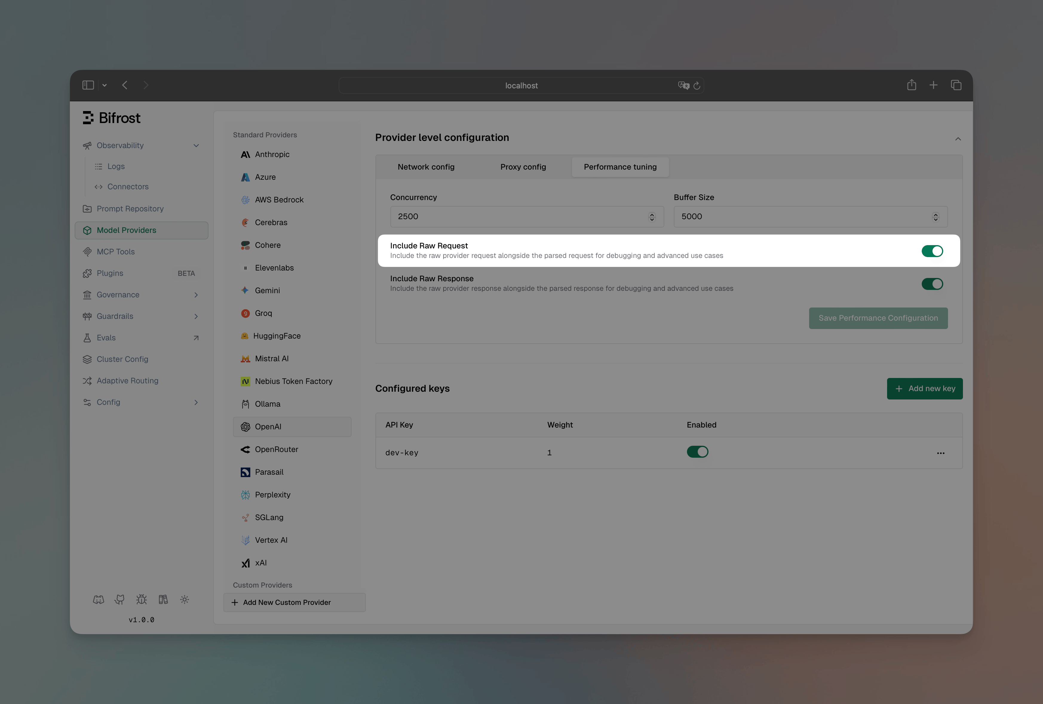 Raw Request Configuration Interface