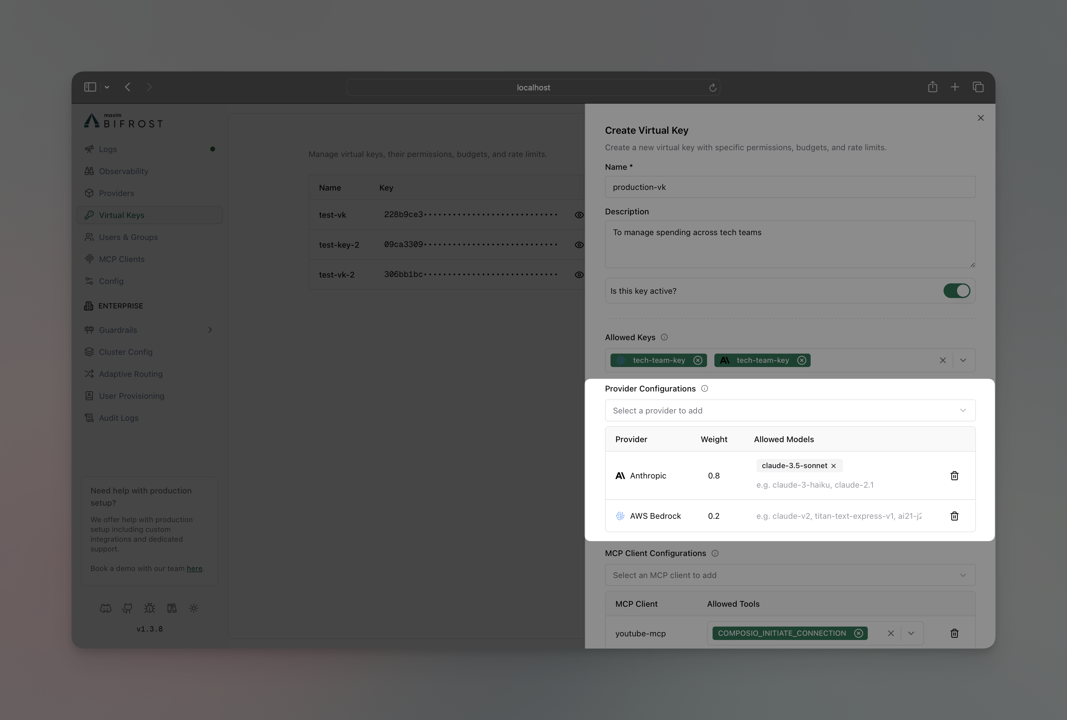 Virtual Key Provider/Model Restrictions