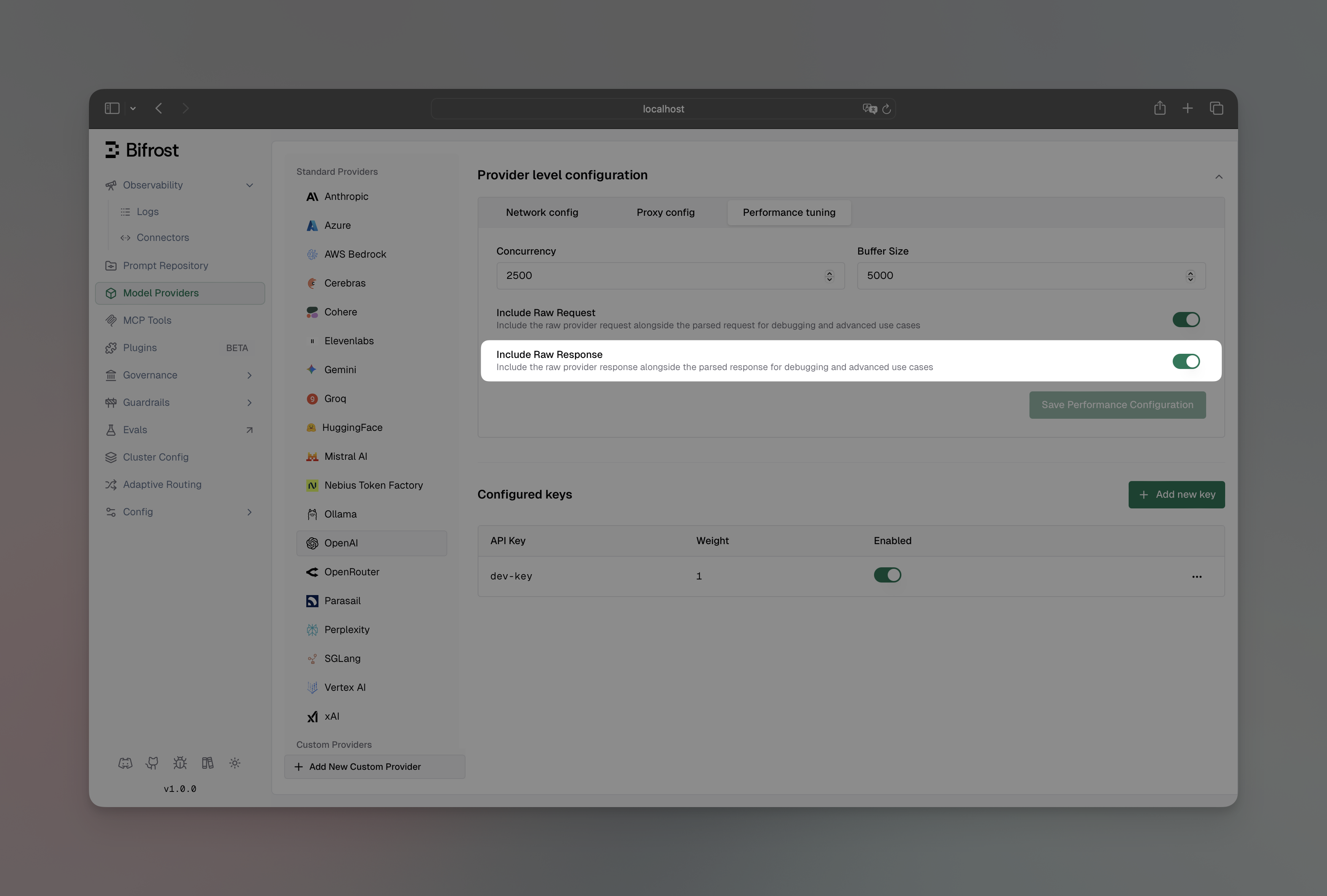 Raw Response Configuration Interface