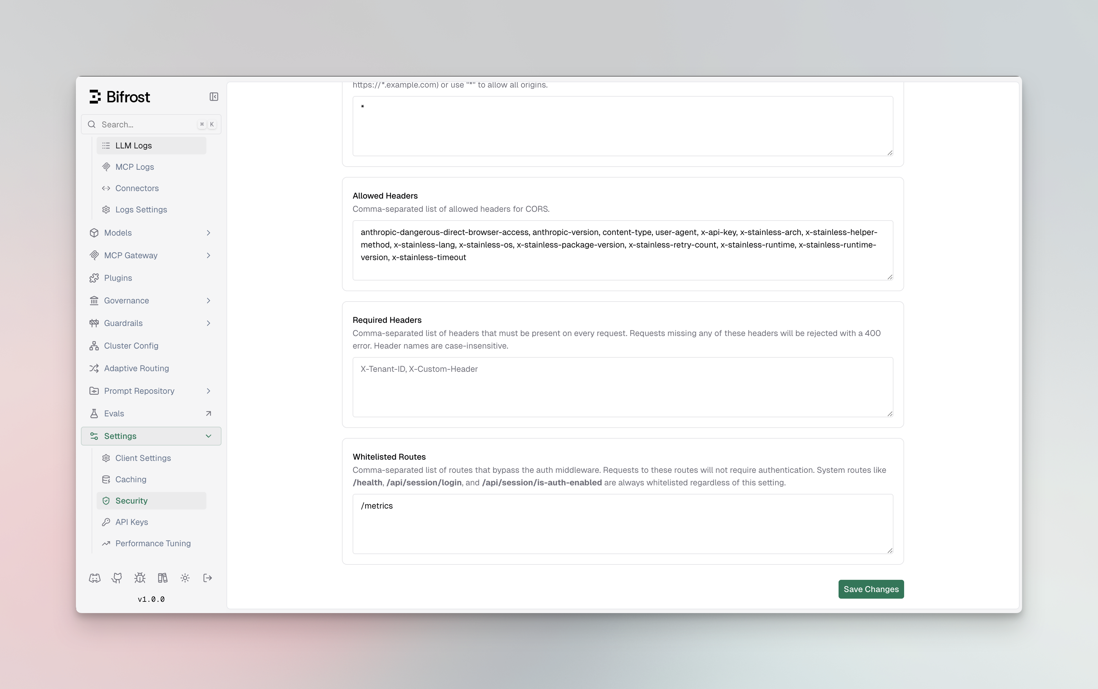 Whitelisted Routes Configuration