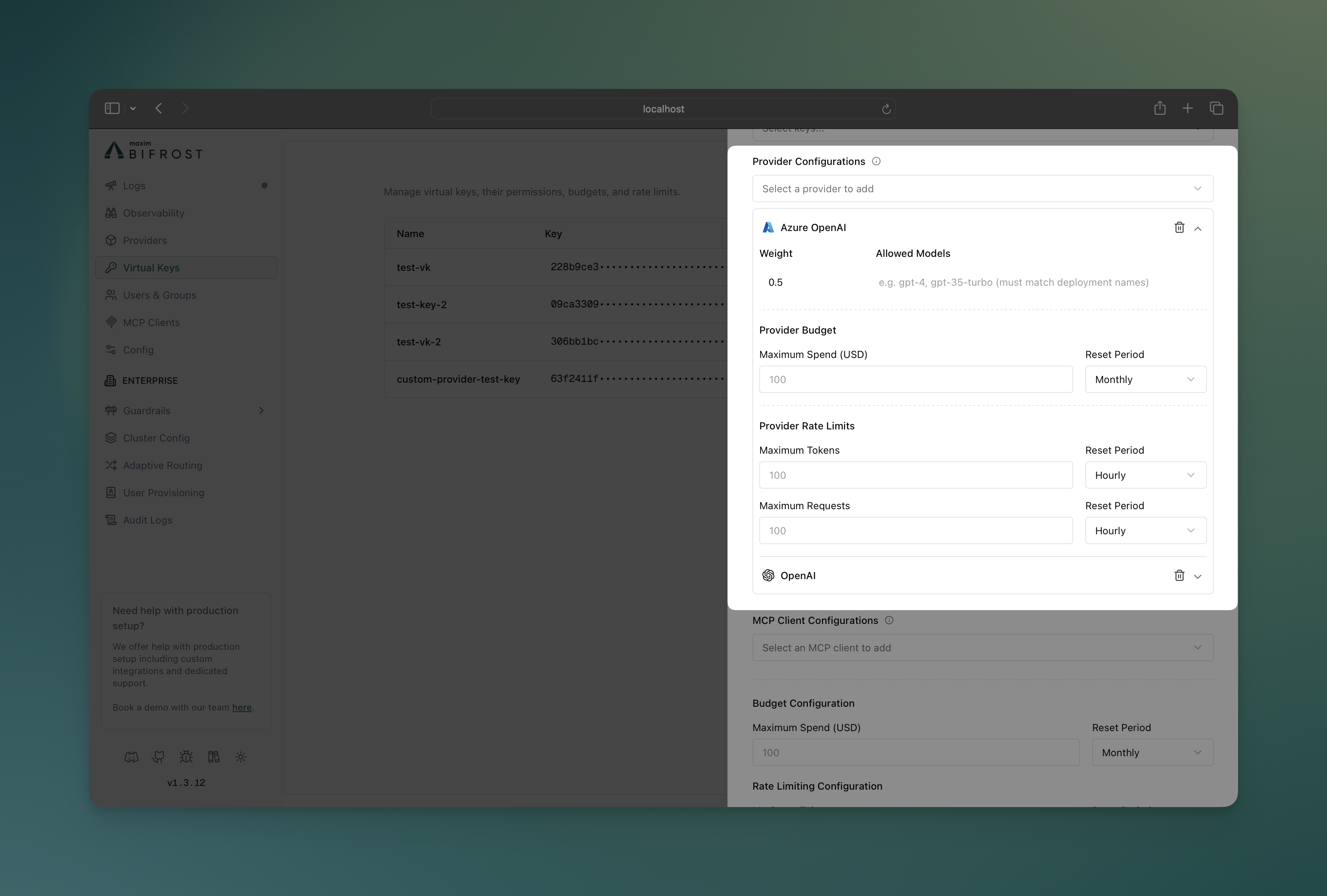 Virtual Key Provider Configuration Interface