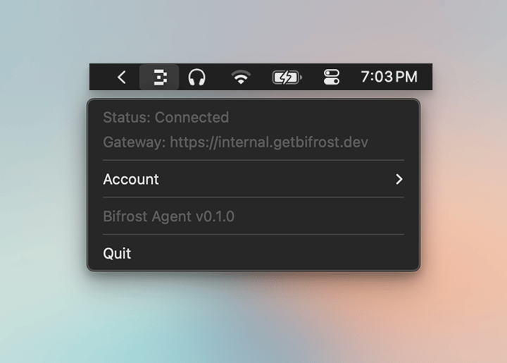 Bifrost Edge menu-bar status and controls