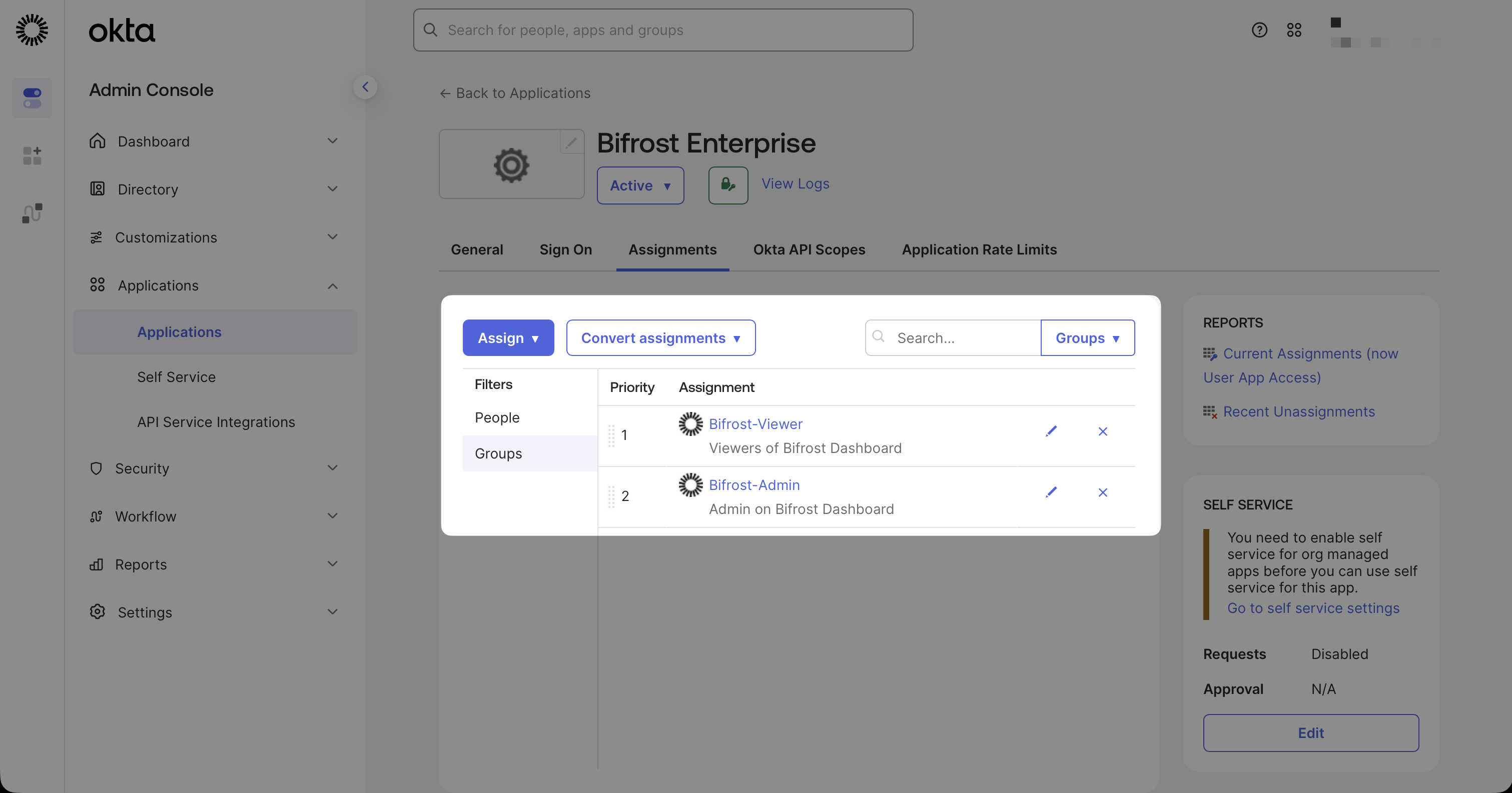 Selecting users or groups to assign to the Bifrost Enterprise application
