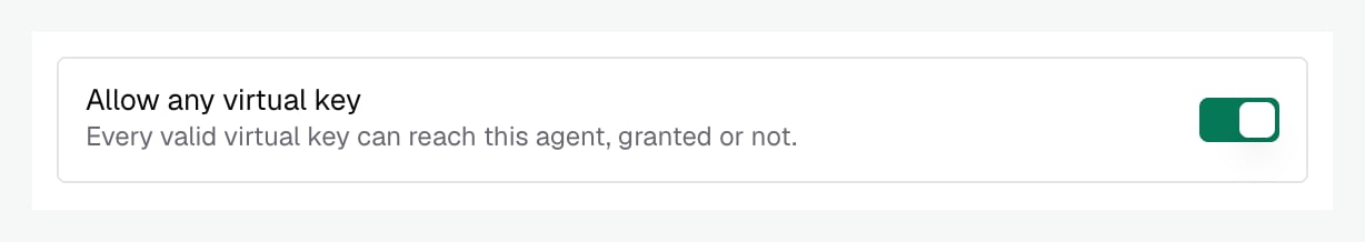 Allow any virtual key enabled in the agent registration form