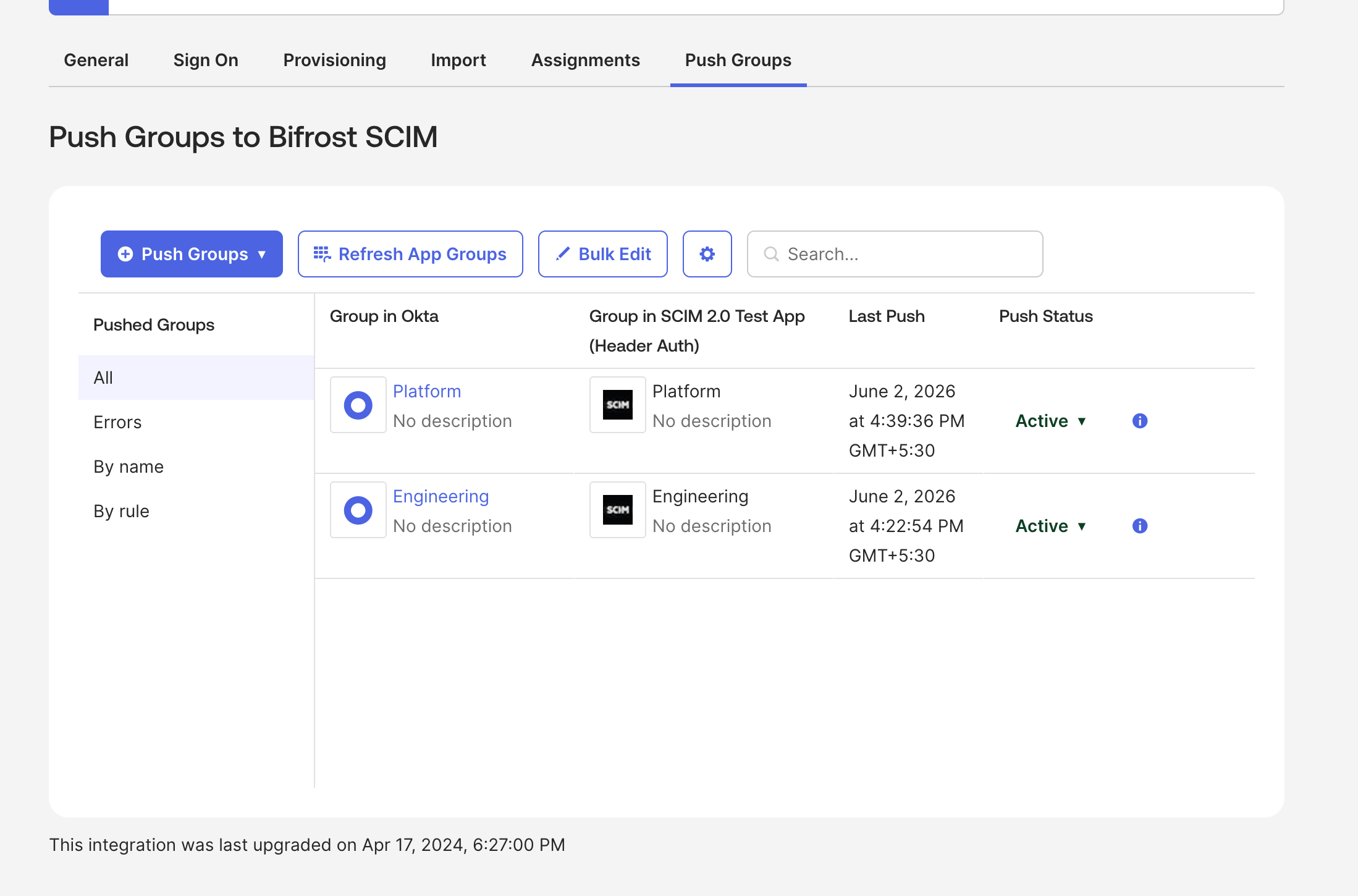 Okta SCIM app — Push Groups