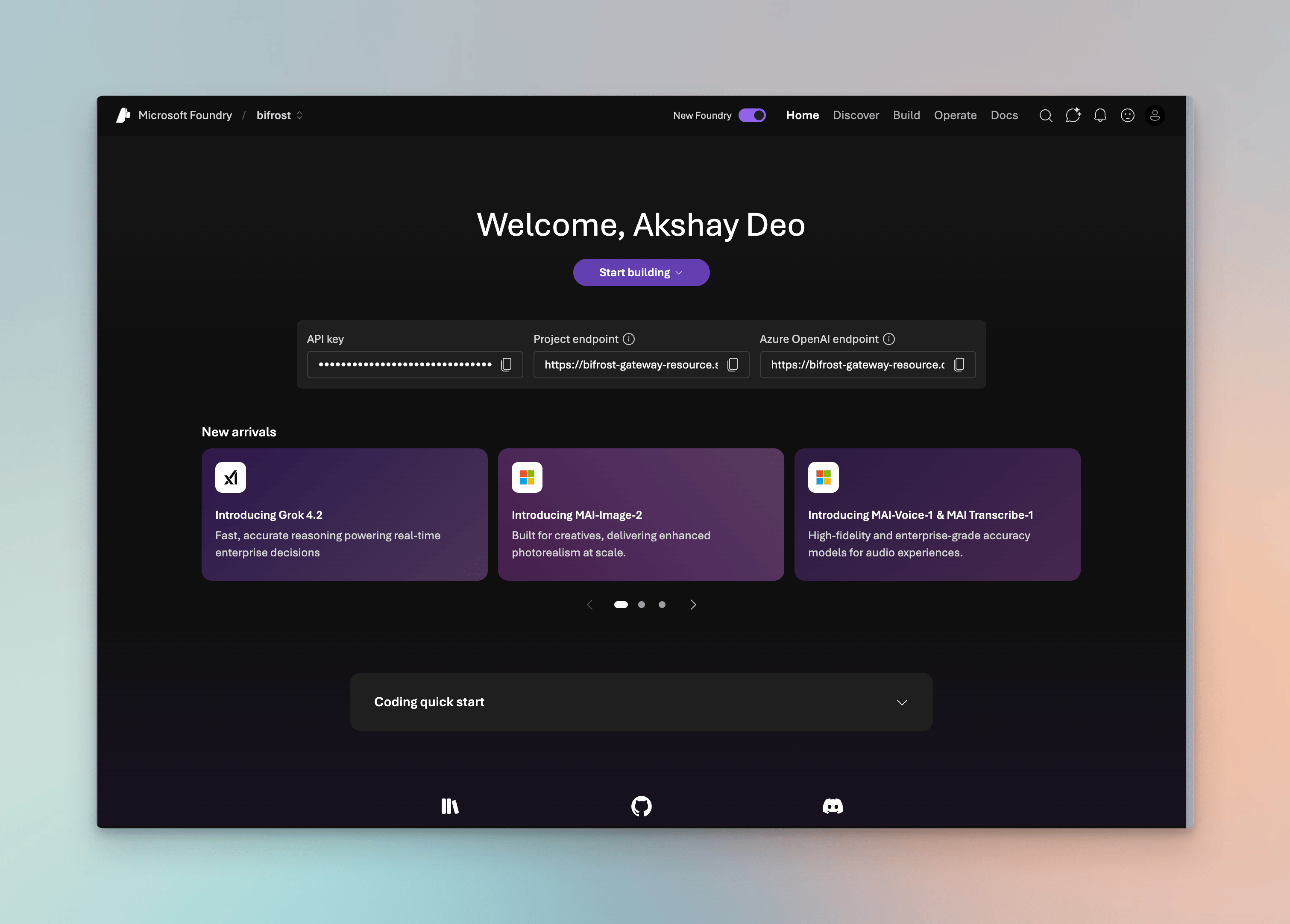 Azure foundry dashboard