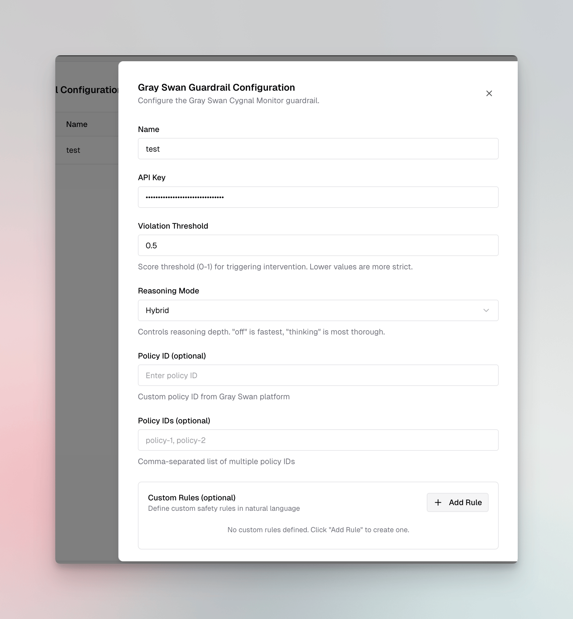 GraySwan configuration form
