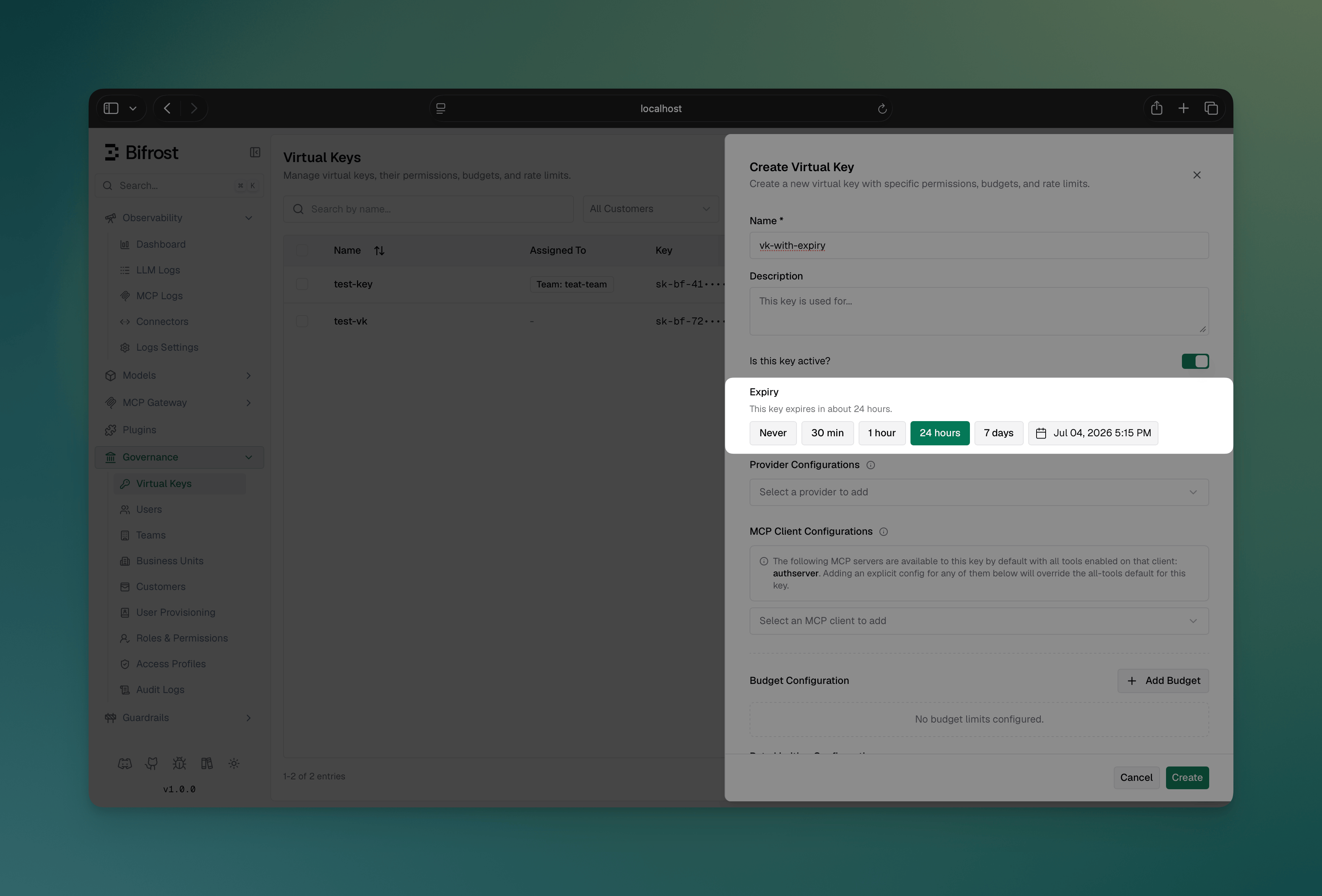 Virtual Key Expiry Picker