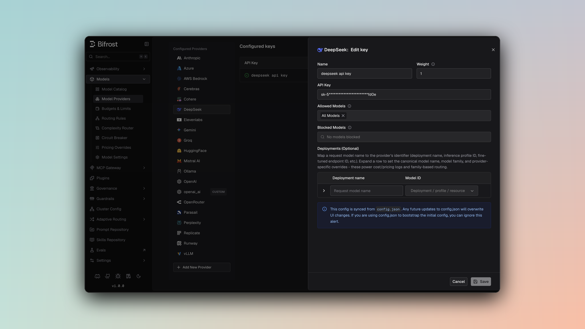 DeepSeek provider dashboard