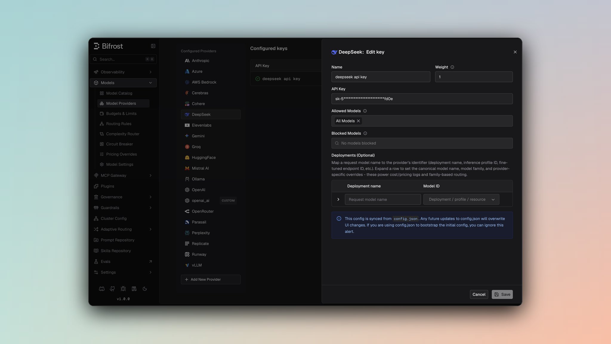 DeepSeek provider dashboard