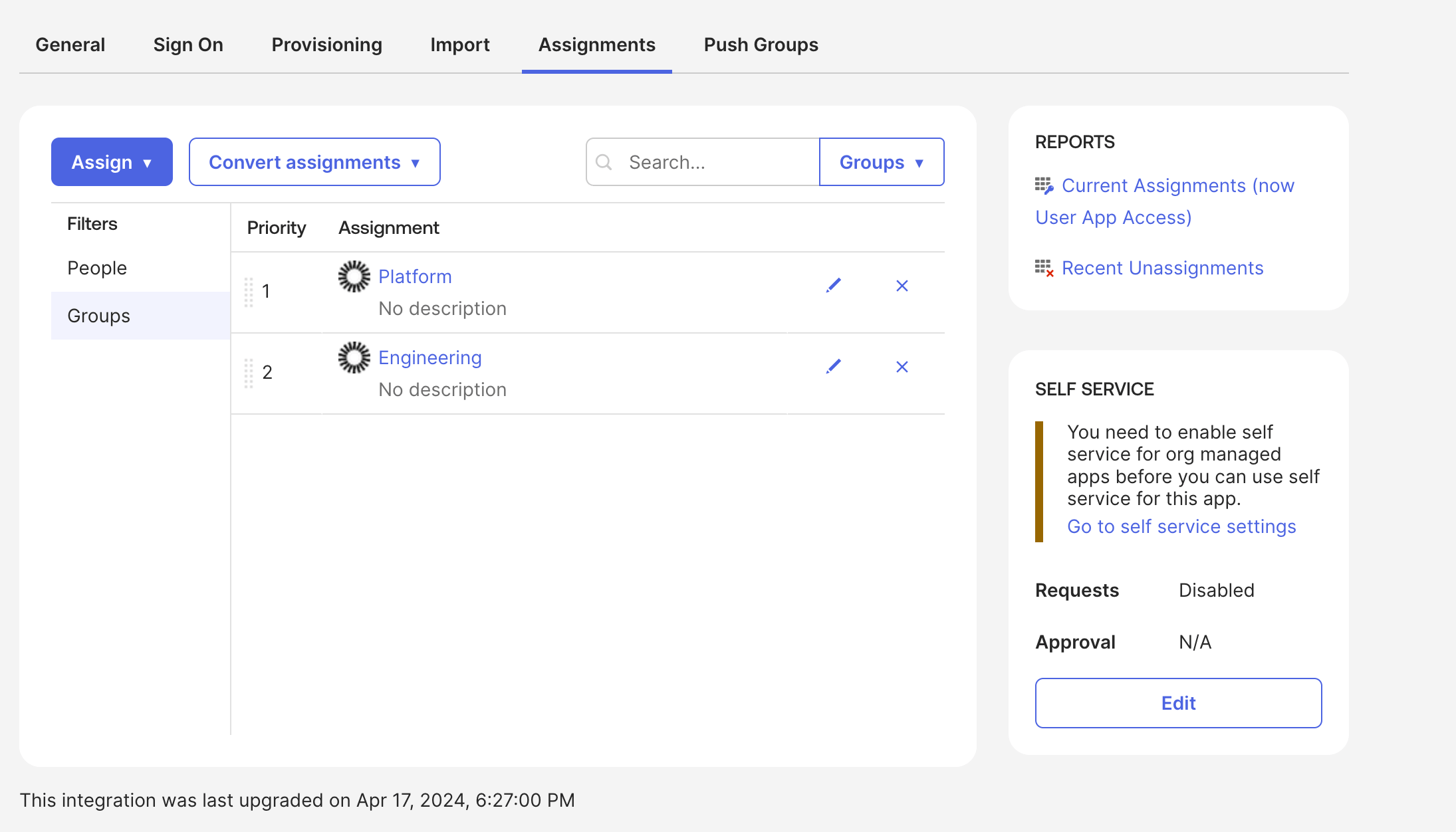 Okta SCIM app — Assignments