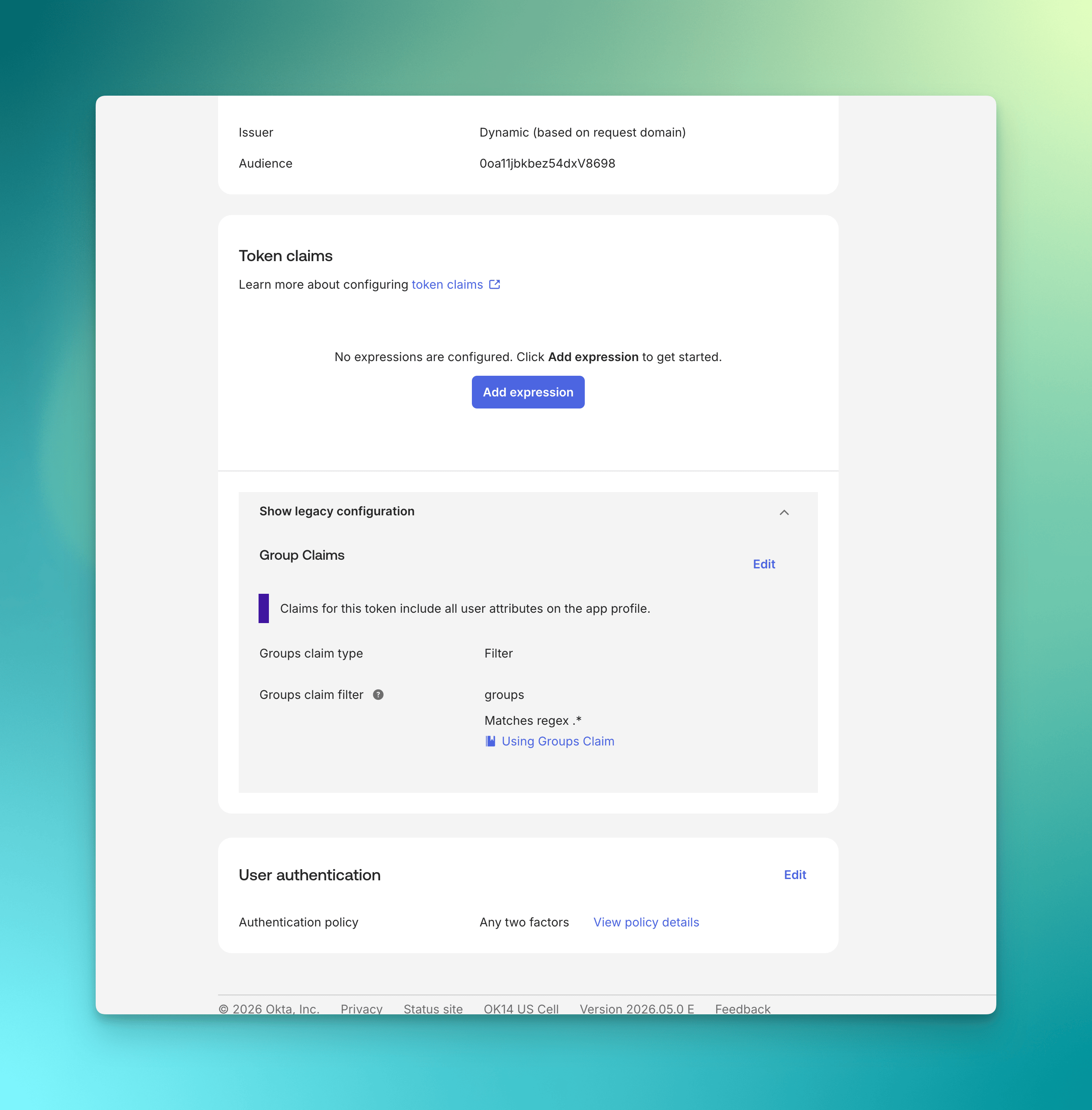 Okta Org Authorization Server app-level group claims