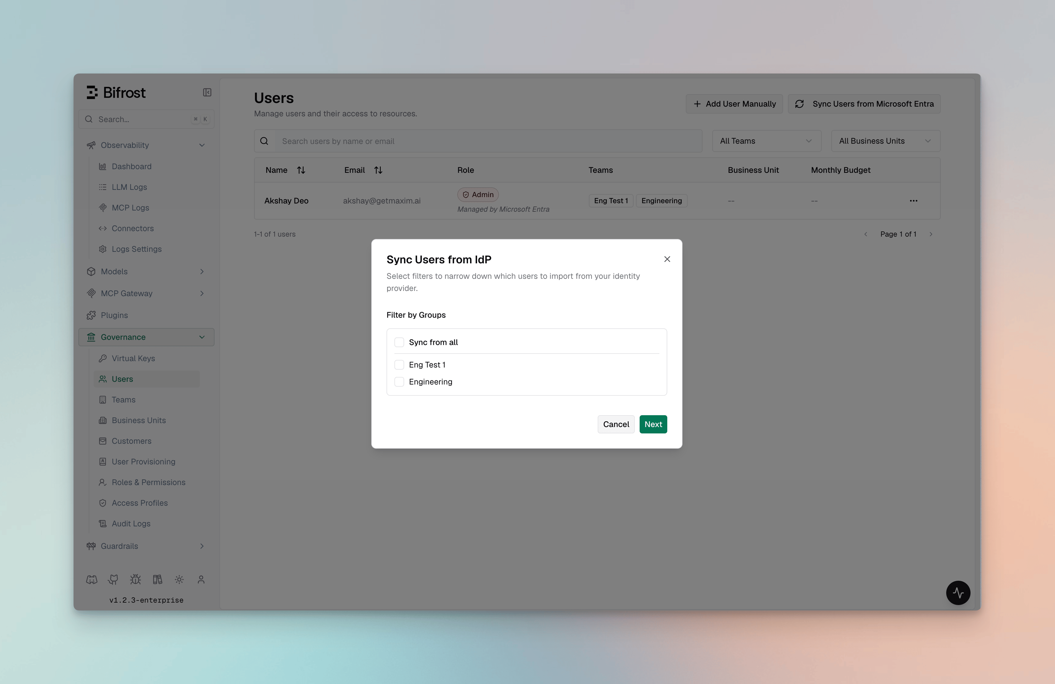 Preview of users matching an import filter