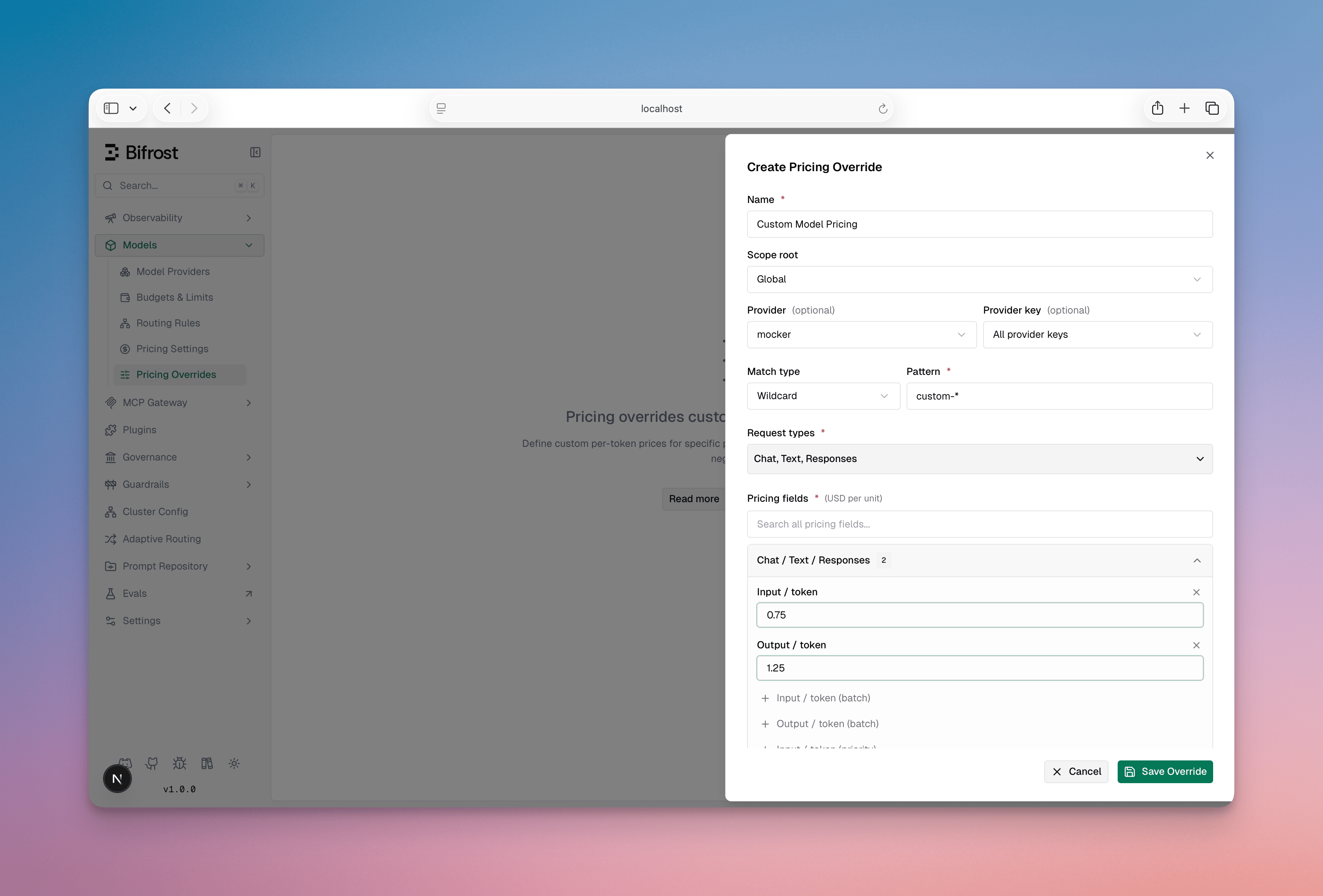 Pricing Override Form