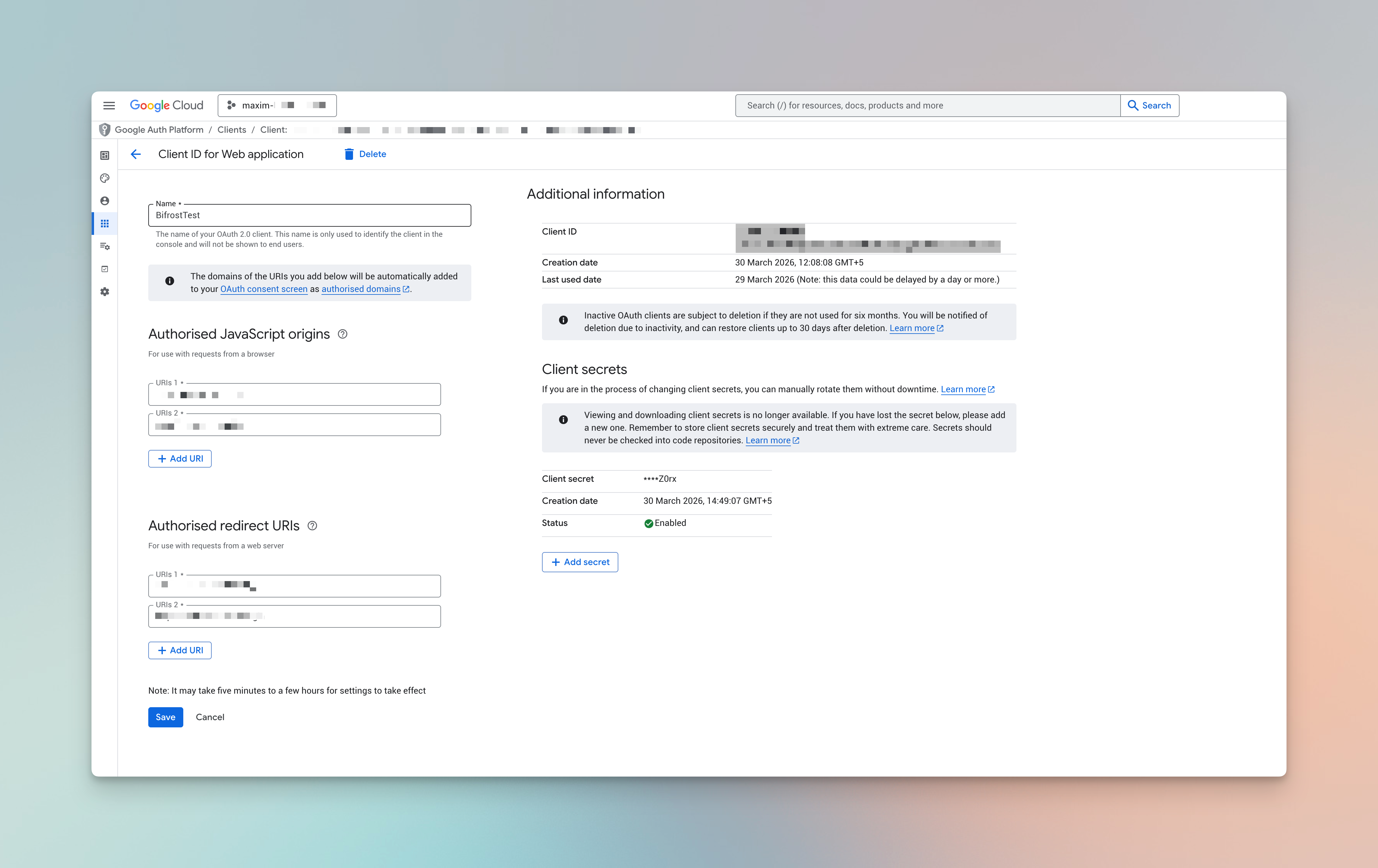 Google Cloud Console Create credentials dropdown with OAuth client ID option