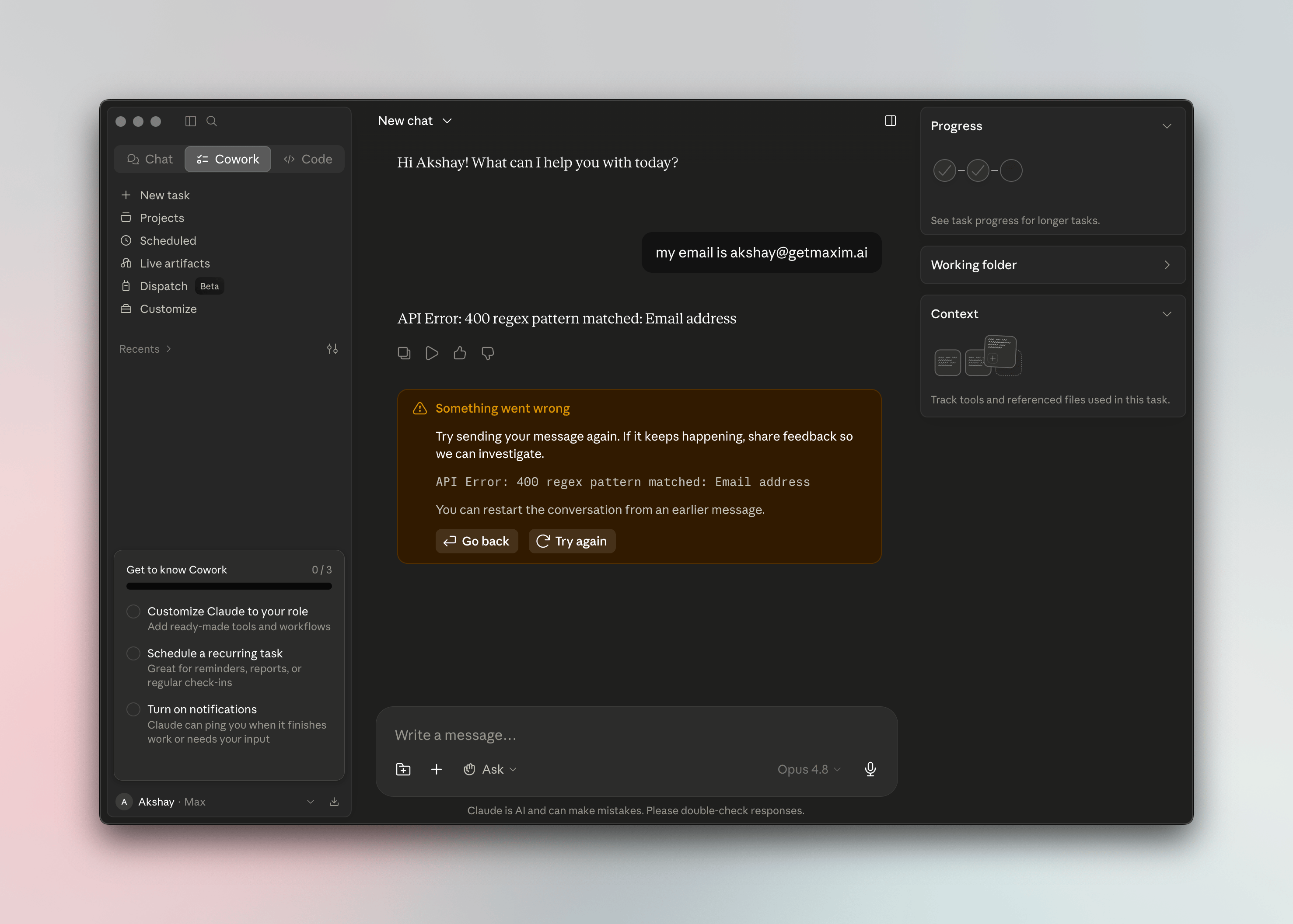 A guardrail applied to AI activity in CoWork through Bifrost Edge