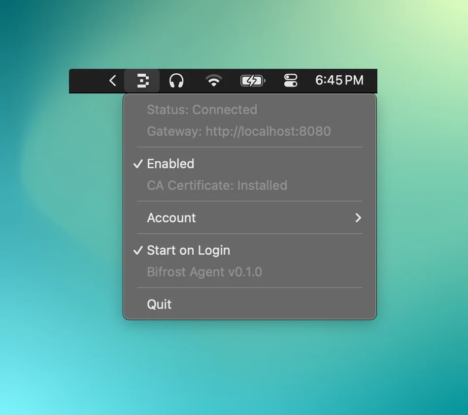 Bifrost Edge menu-bar status and controls