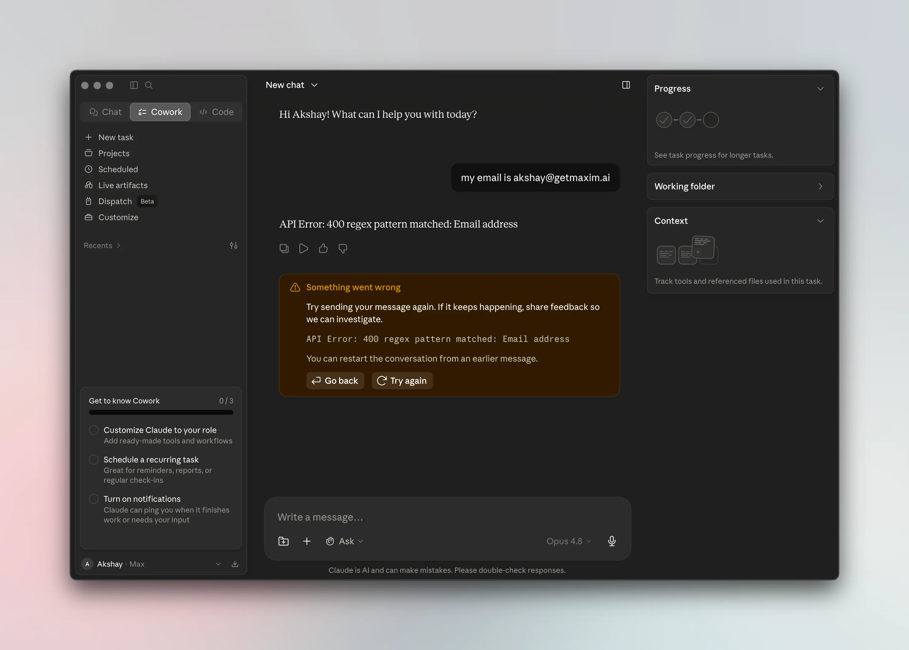 A guardrail applied to AI activity in CoWork through Bifrost Edge