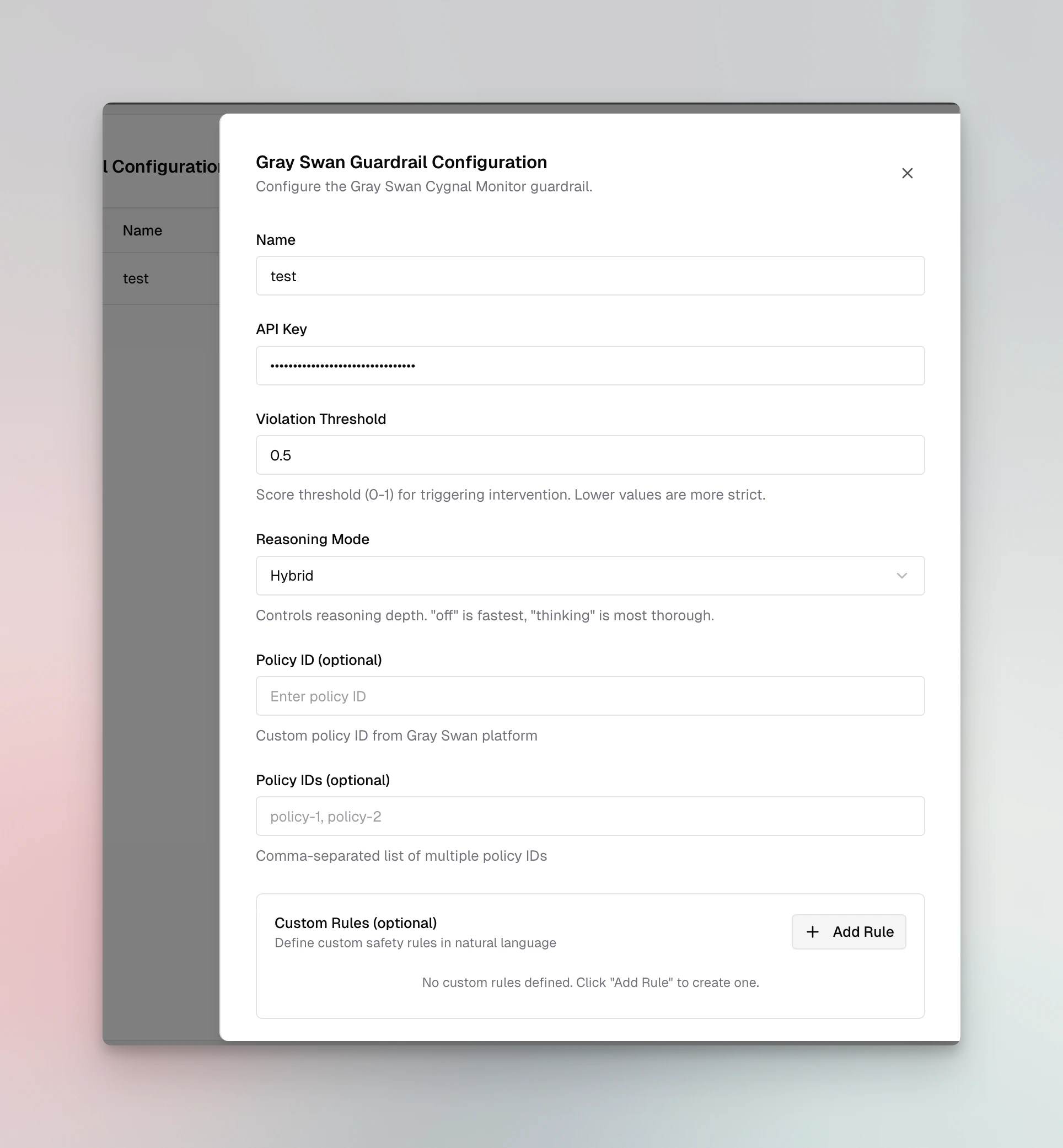 GraySwan configuration form