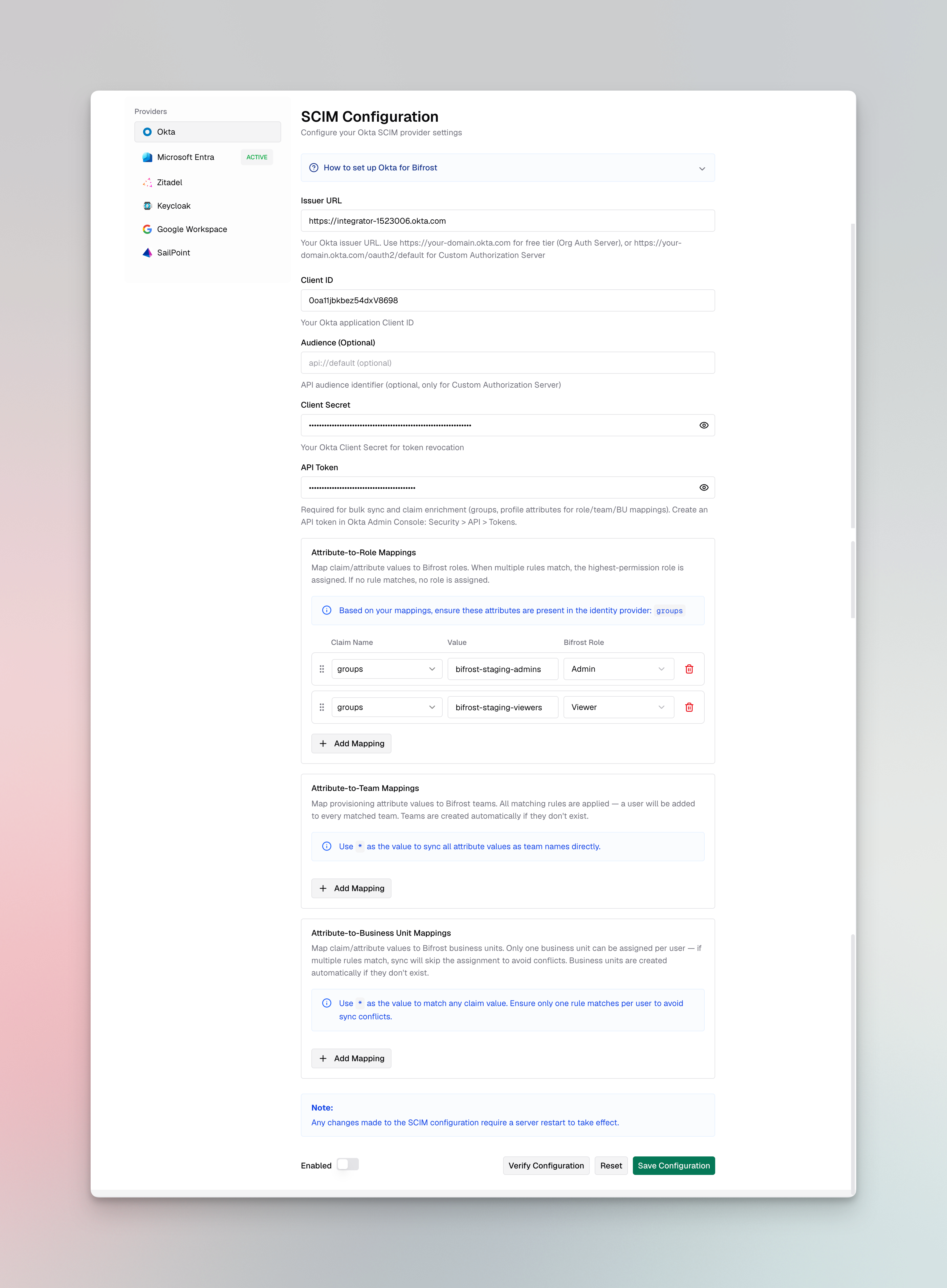 Create token dialog in Okta