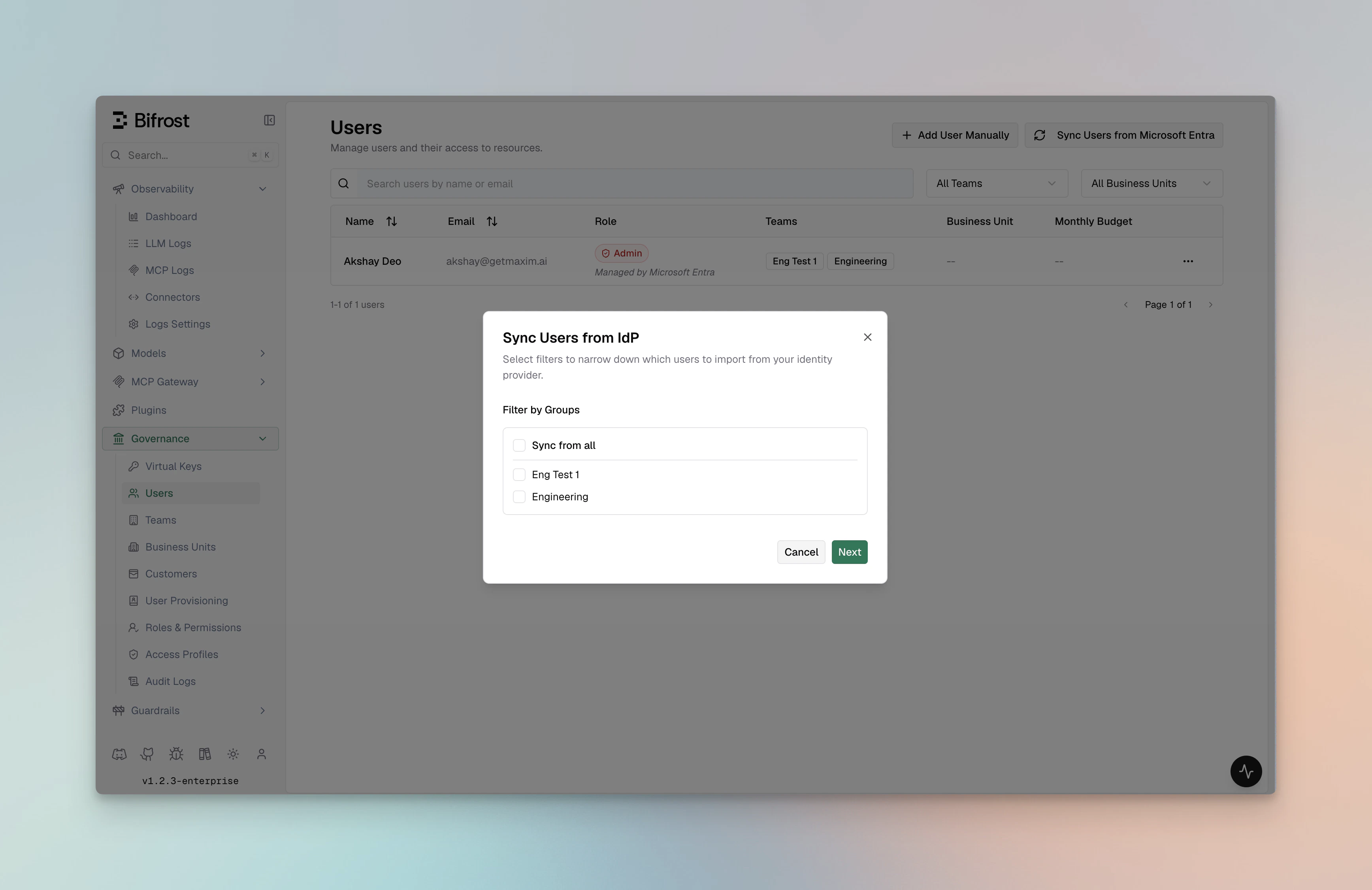 Preview of users matching an import filter