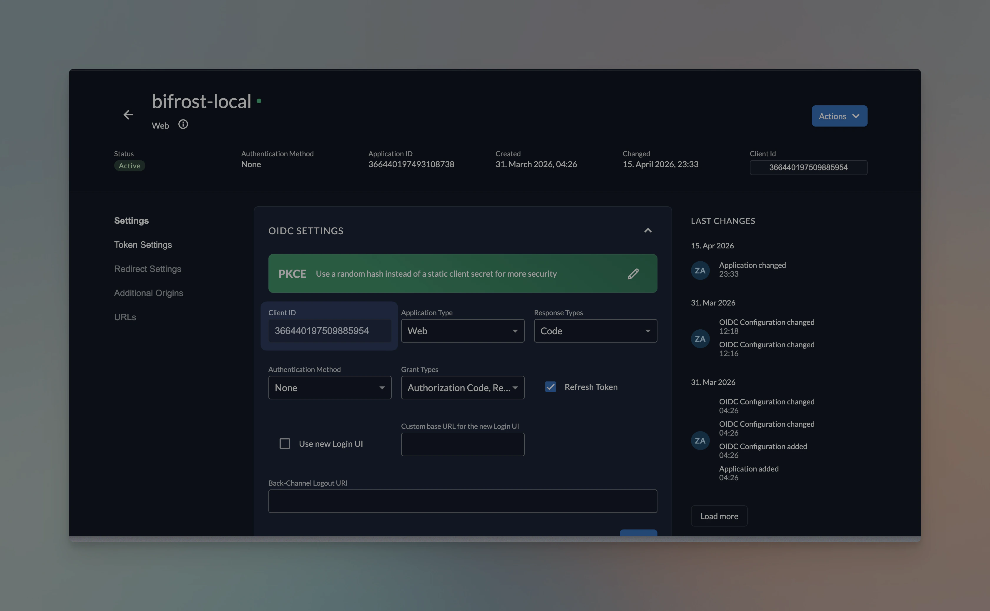 Zitadel application Client ID