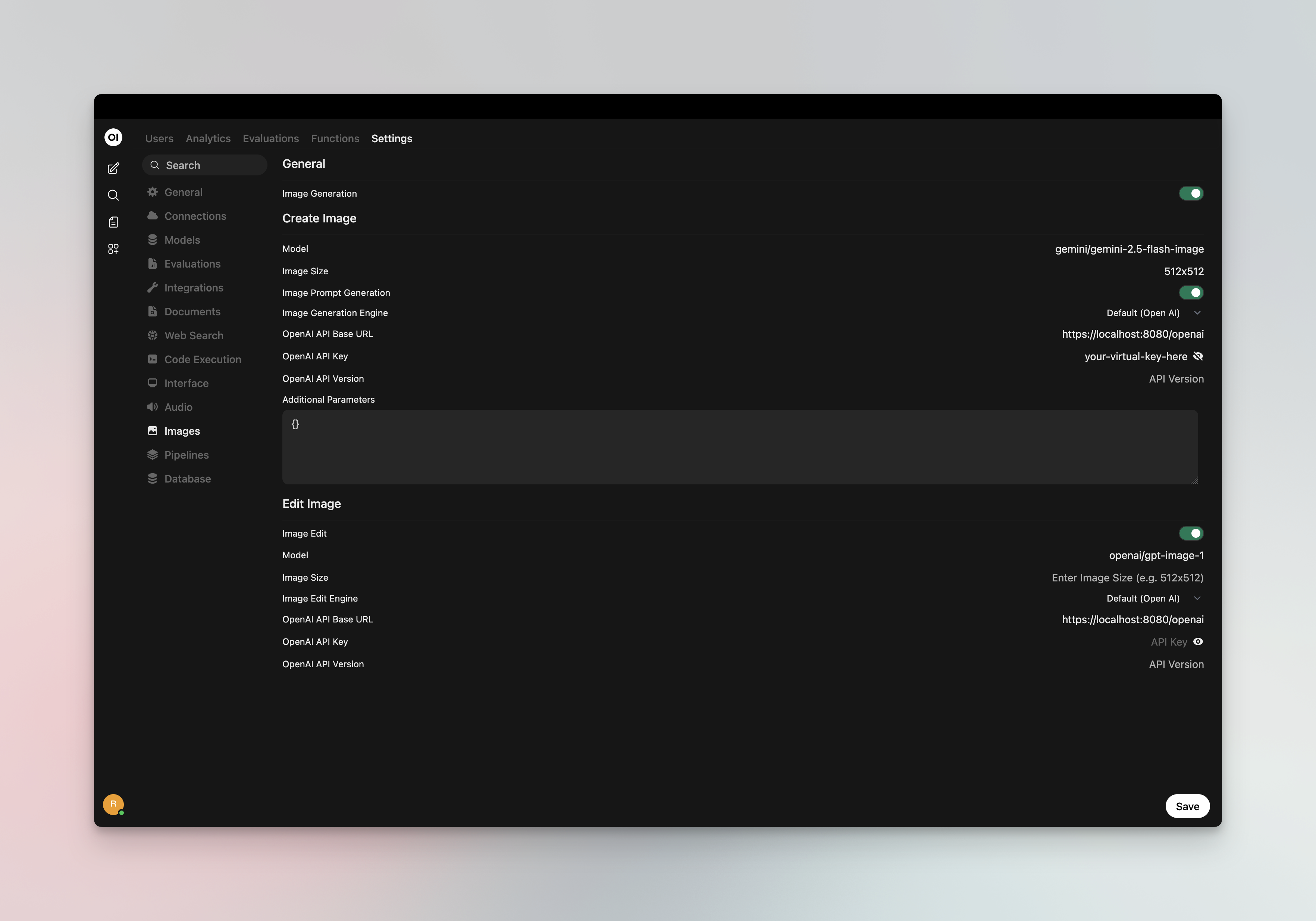 Image generation setup in Open WebUI Admin Settings