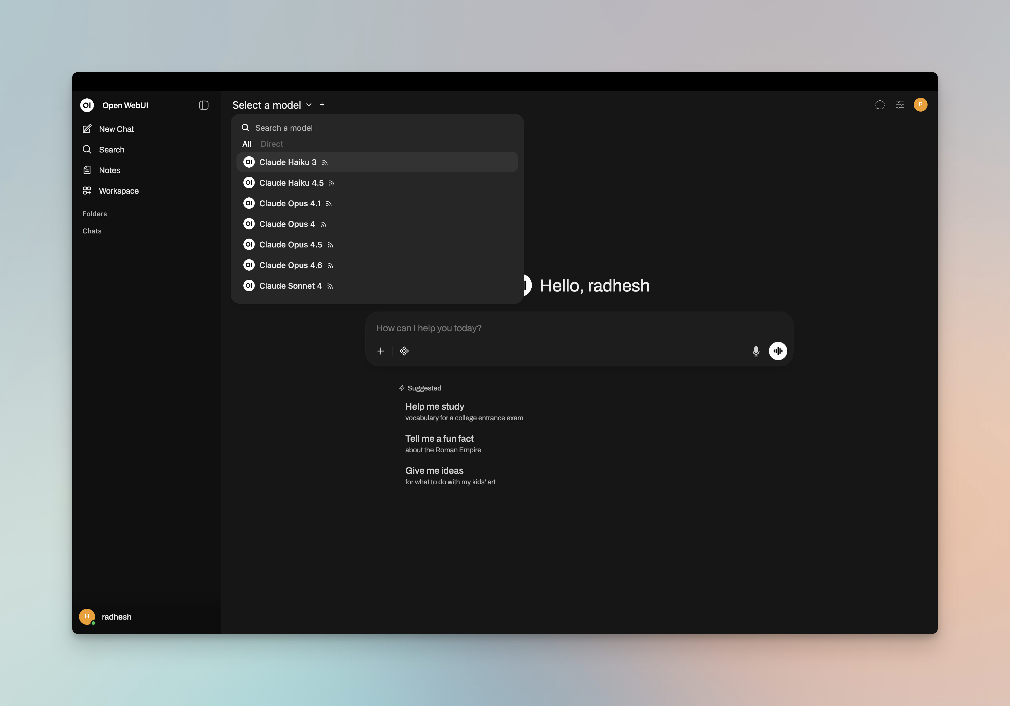 Bifrost models listed in the Open WebUI model selector