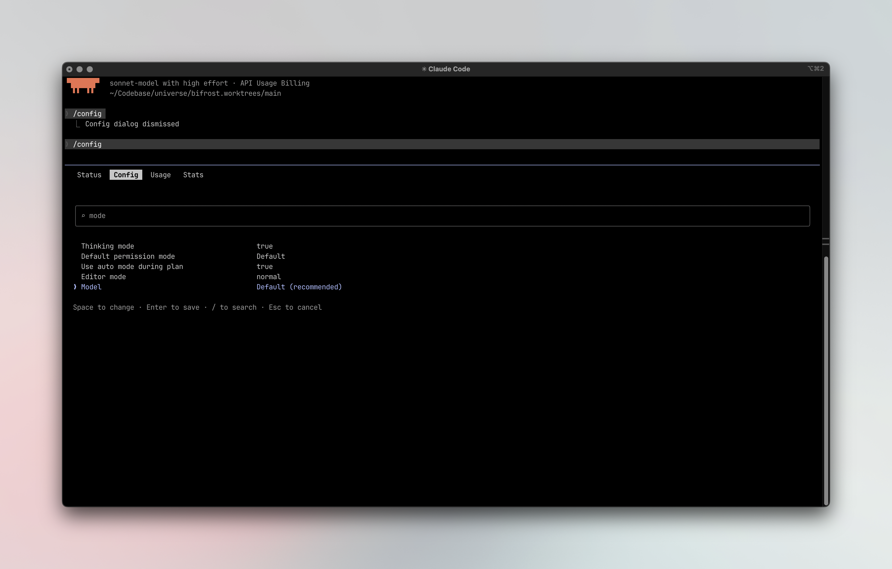 Claude code model selection using /config