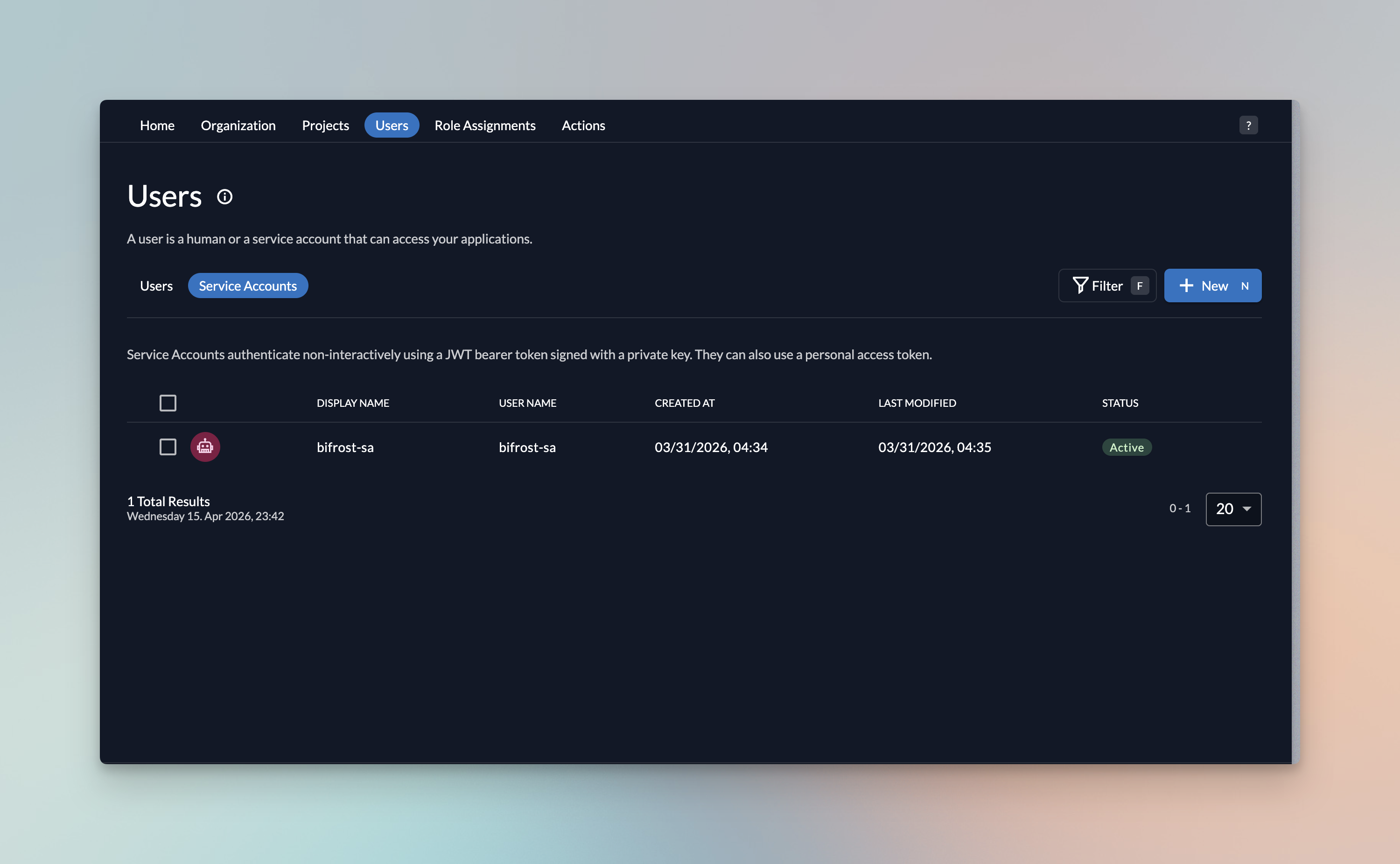 Creating a service account in Zitadel